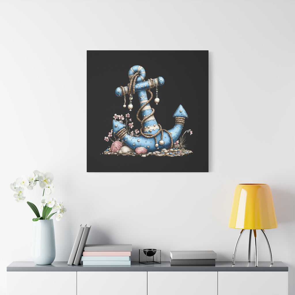 Nautical Blue Anchor Canvas Art — Coastal Wall Decor