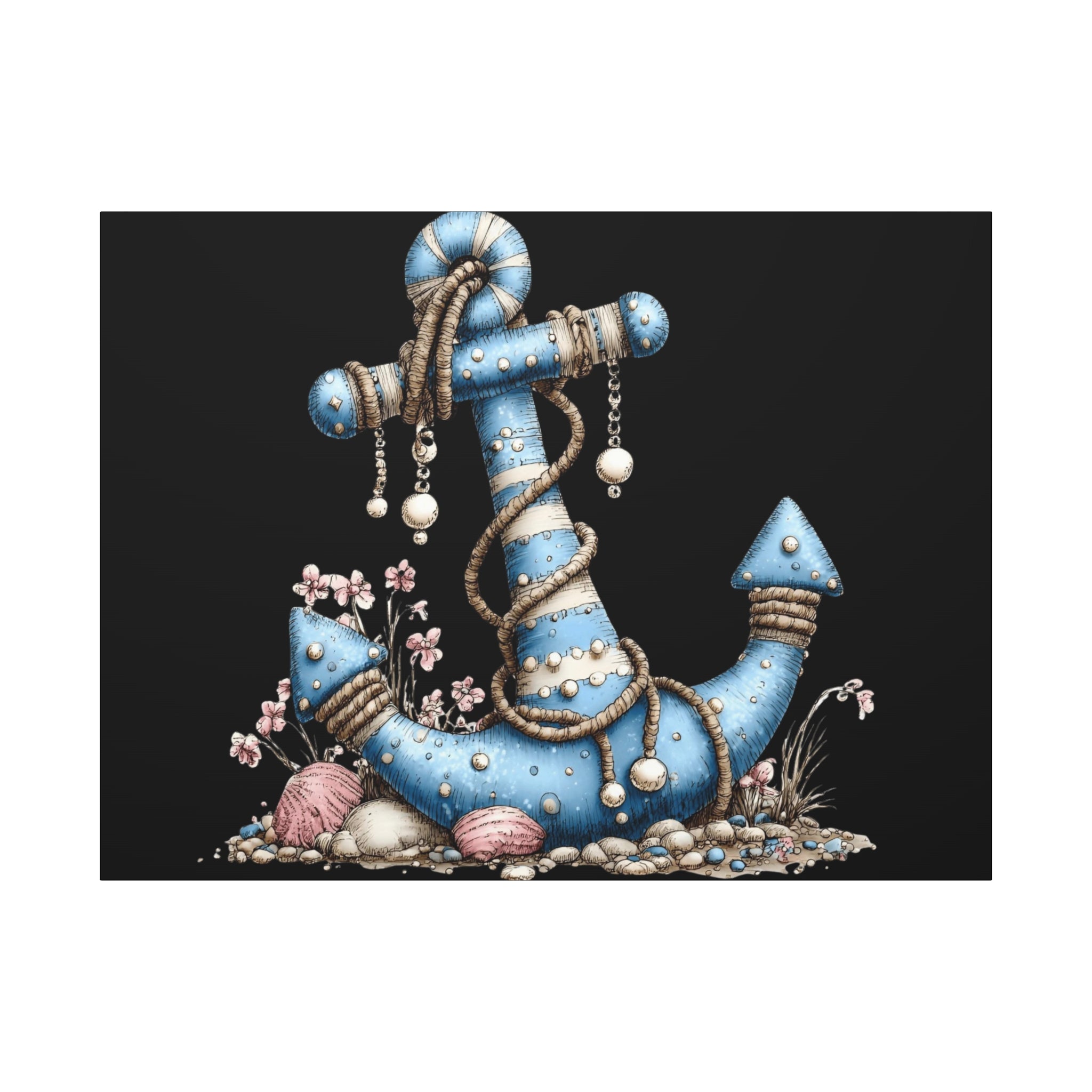 Nautical Blue Anchor Canvas Art — Coastal Wall Decor