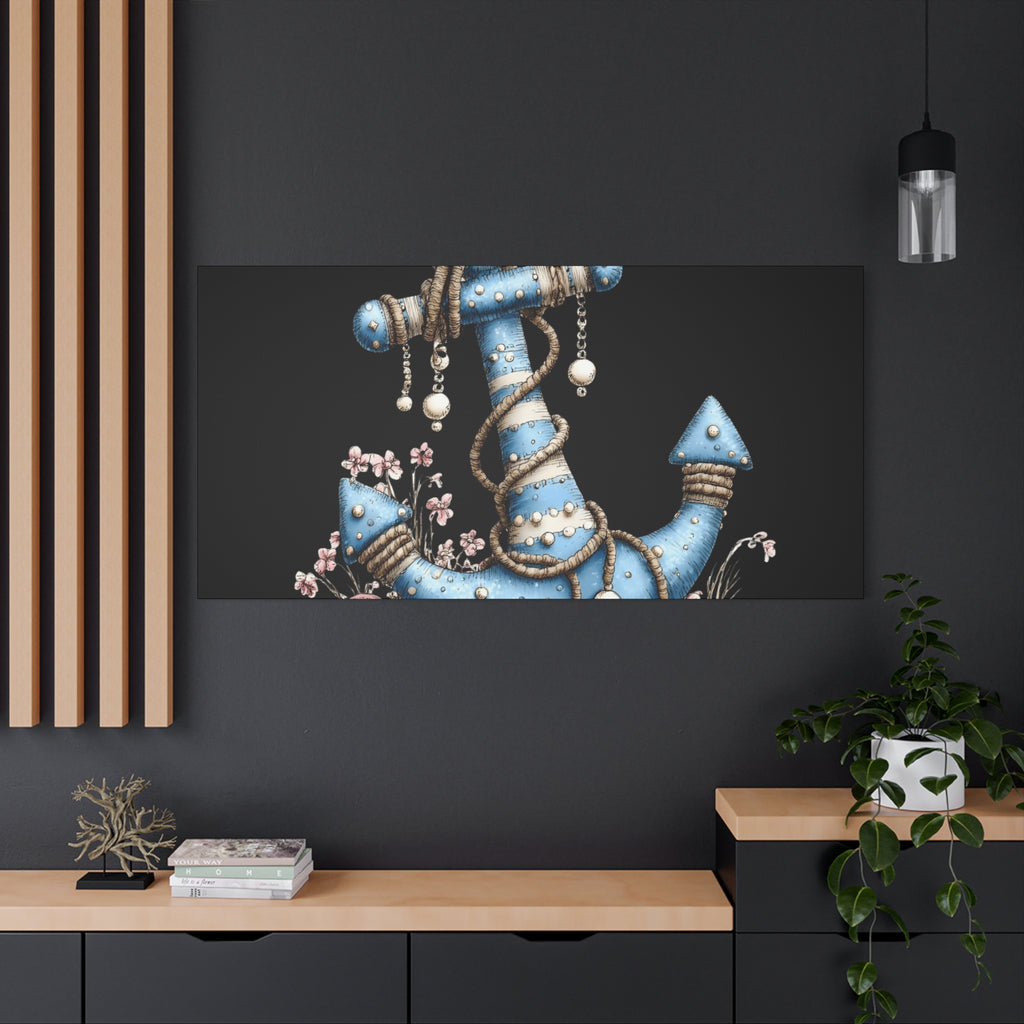 Nautical Blue Anchor Canvas Art — Coastal Wall Decor