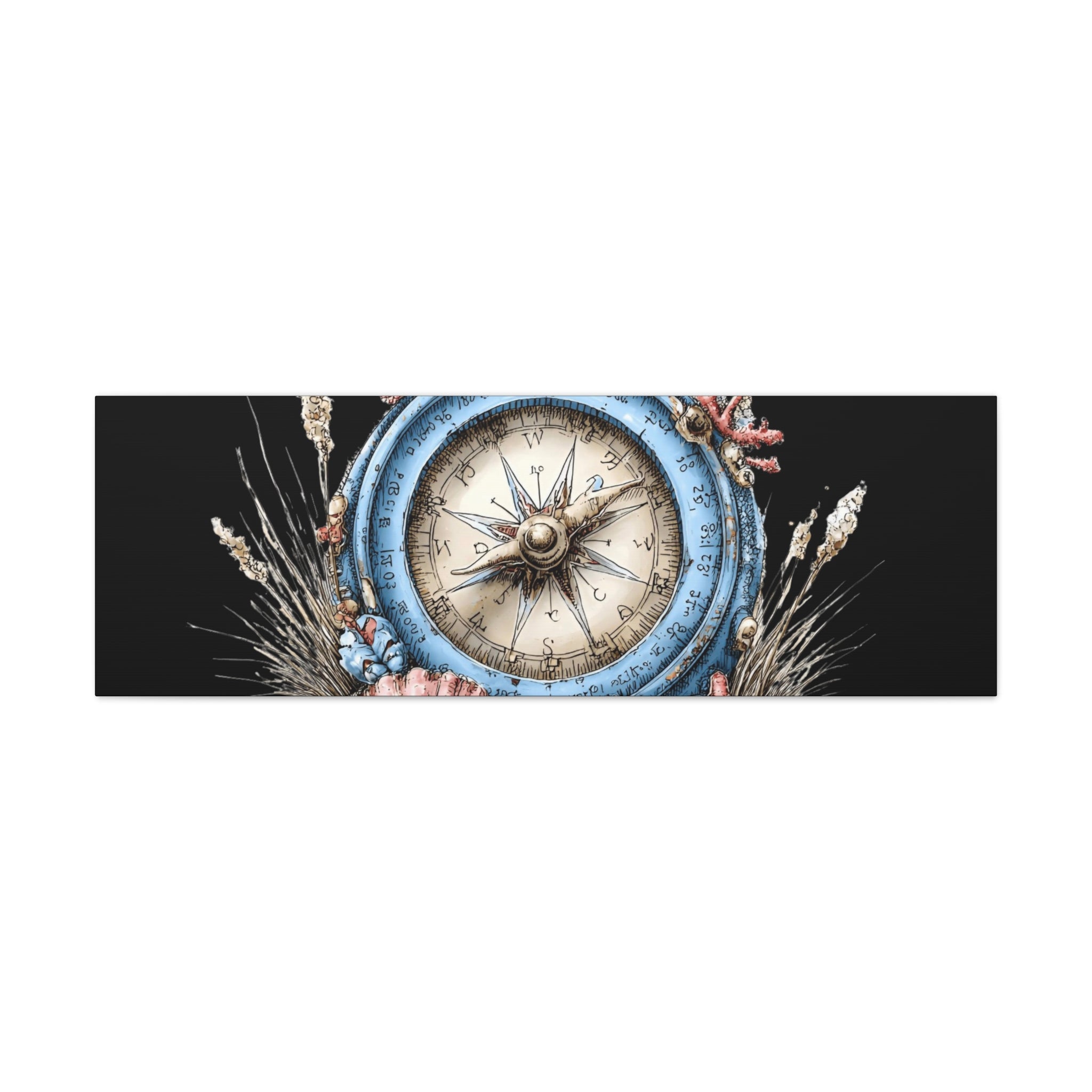 Nautical Compass Canvas Wall Art — Vintage Sea Shell Beach Decor
