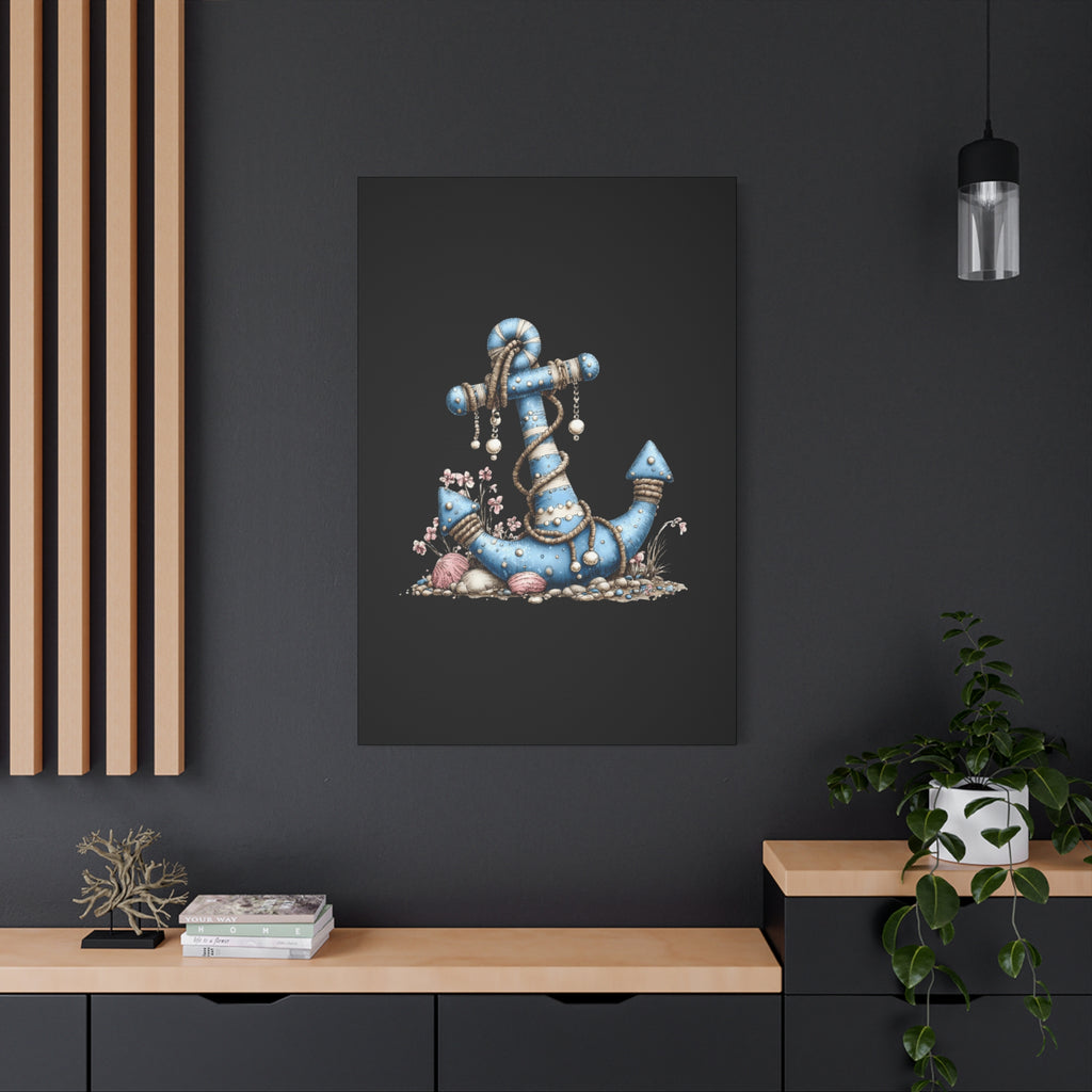 Nautical Blue Anchor Canvas Art — Coastal Wall Decor