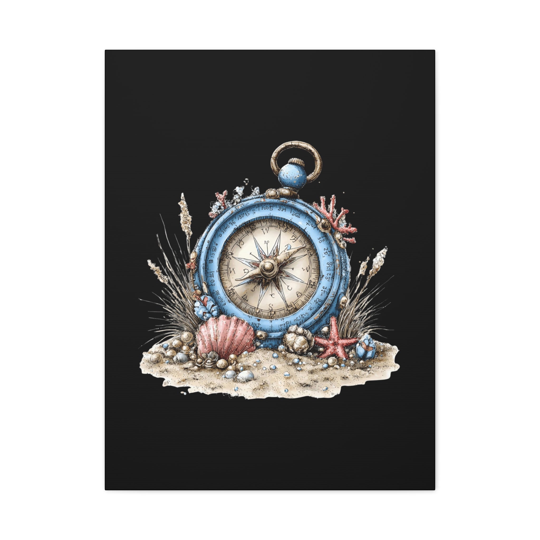 Nautical Compass Canvas Wall Art — Vintage Sea Shell Beach Decor