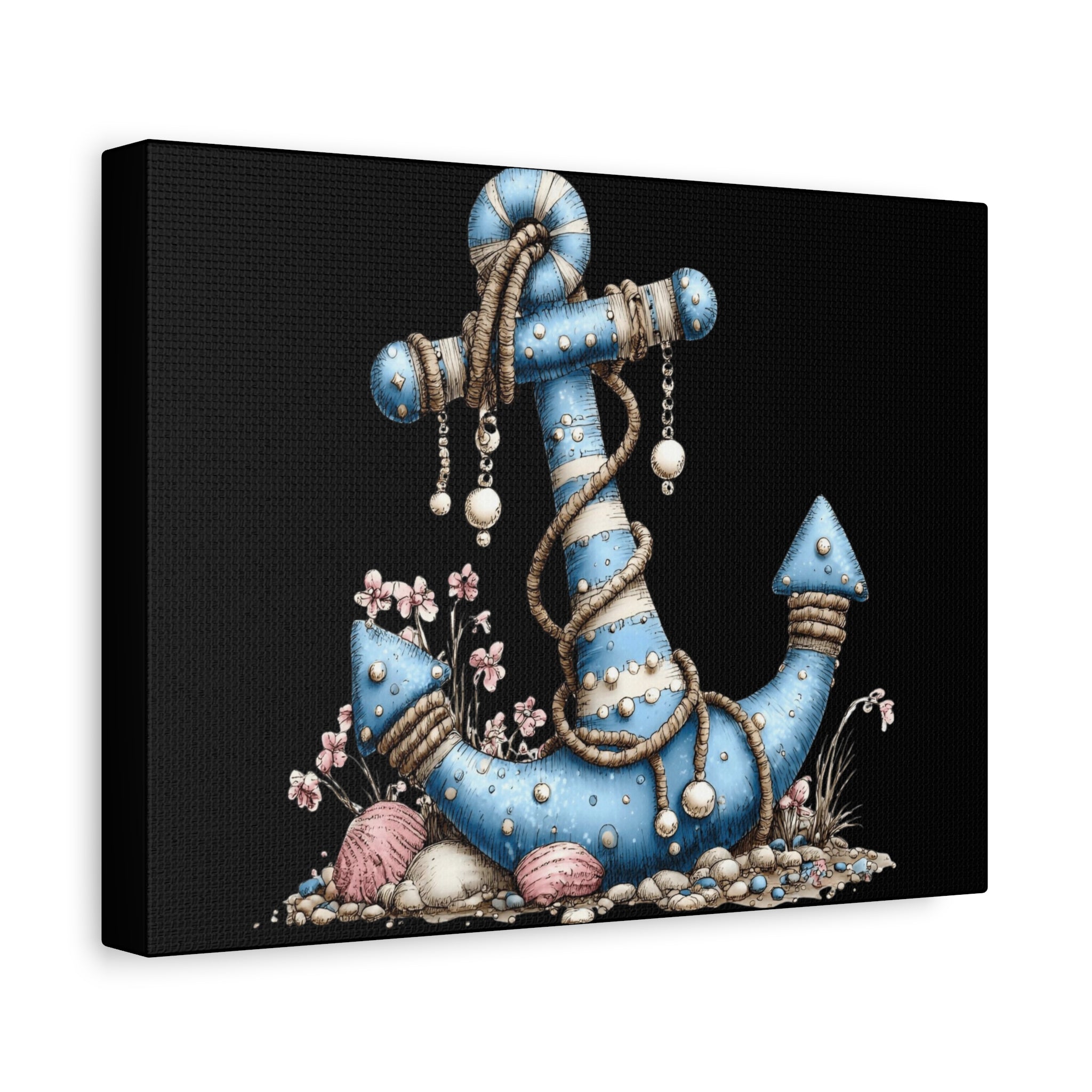 Nautical Blue Anchor Canvas Art — Coastal Wall Decor
