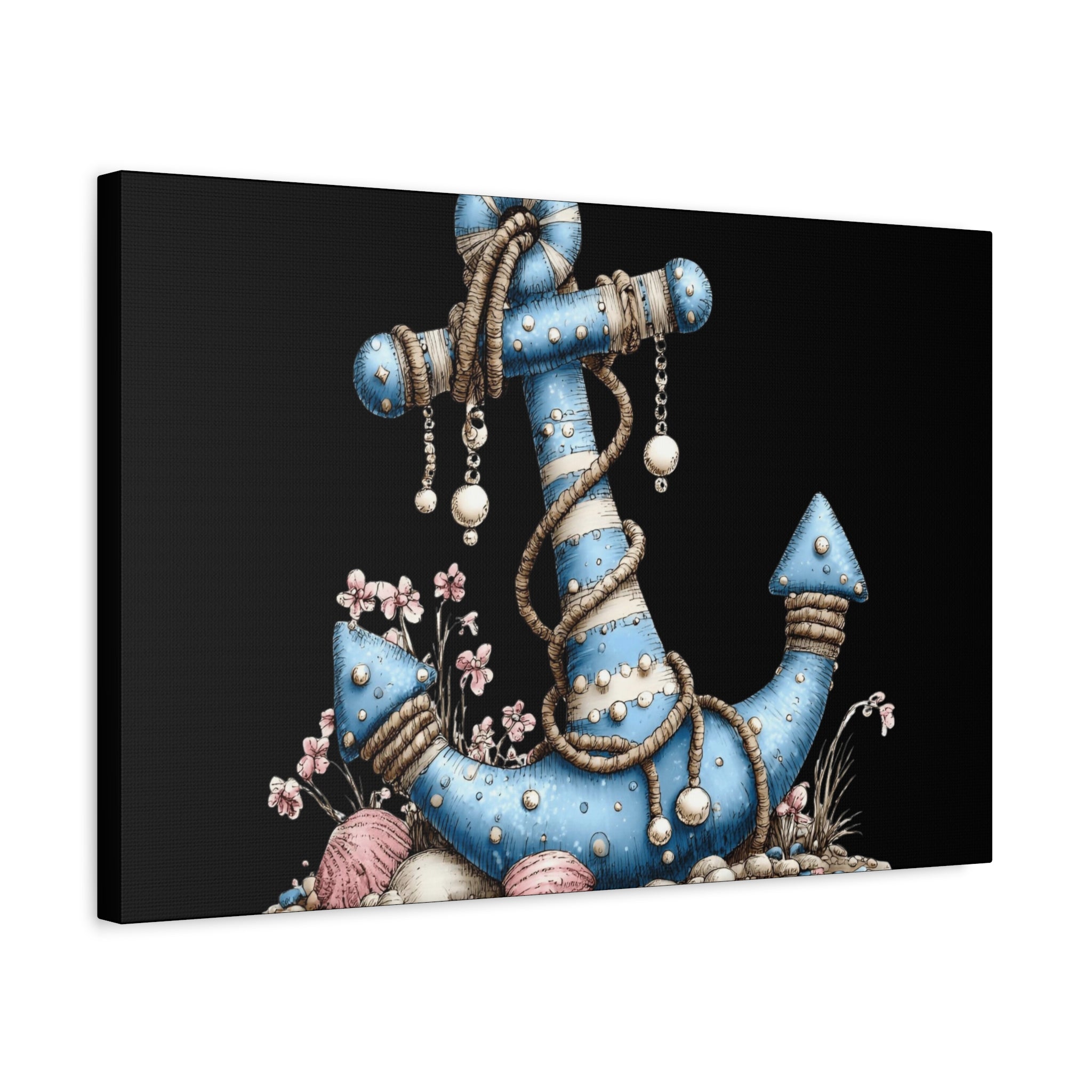 Nautical Blue Anchor Canvas Art — Coastal Wall Decor
