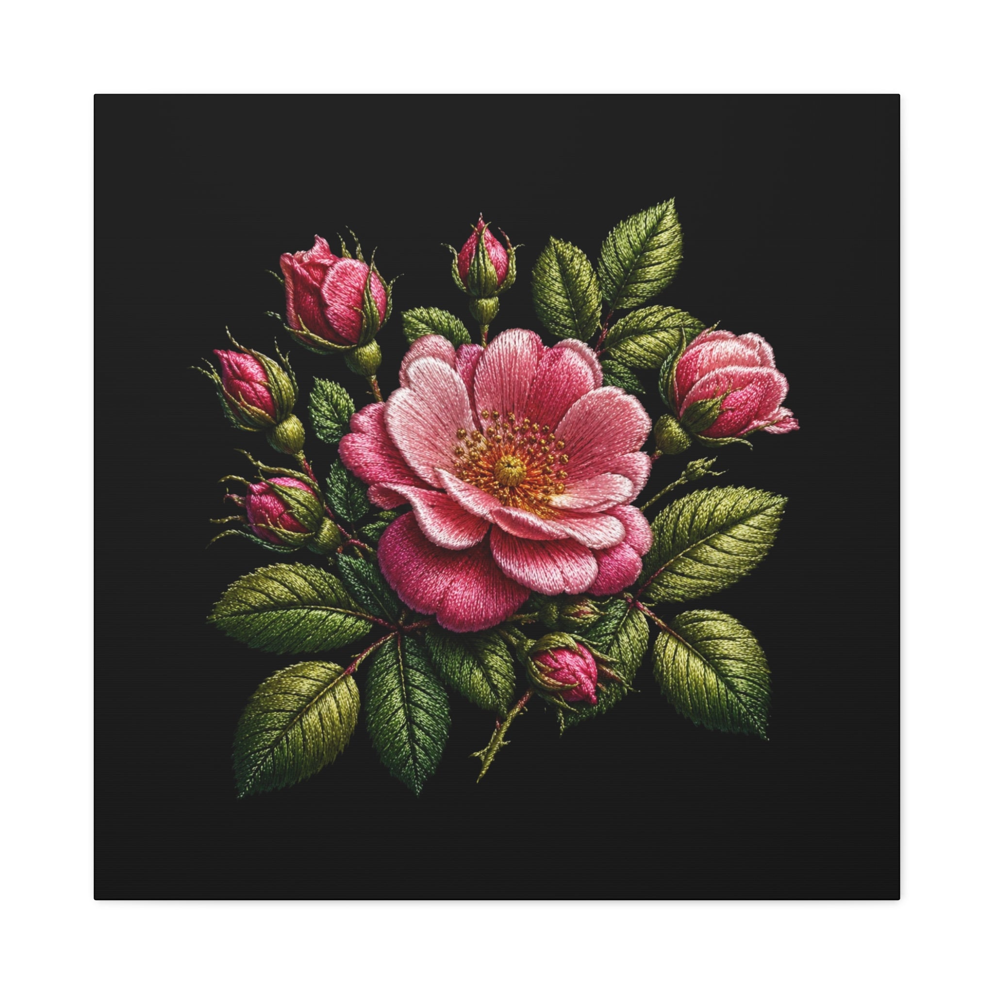 Pink Rose Bouquet Canvas Wall Art – Vintage Floral Matte Stretched Print