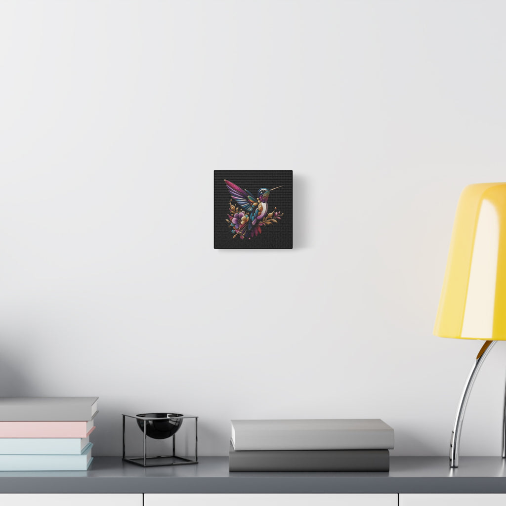 Colorful Hummingbird Floral Canvas Wall Art – Vibrant Bird Print on Black Matte