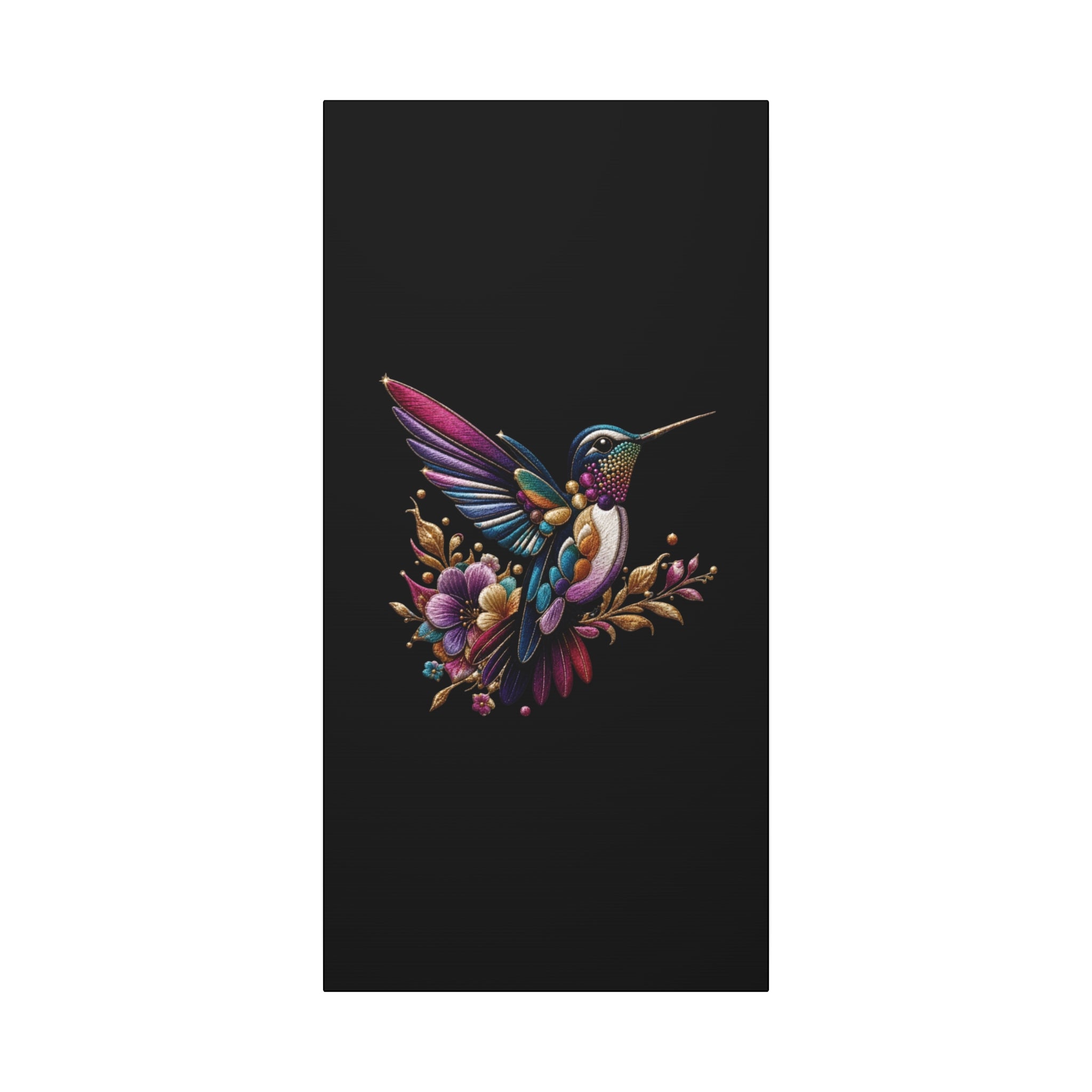 Colorful Hummingbird Floral Canvas Wall Art – Vibrant Bird Print on Black Matte
