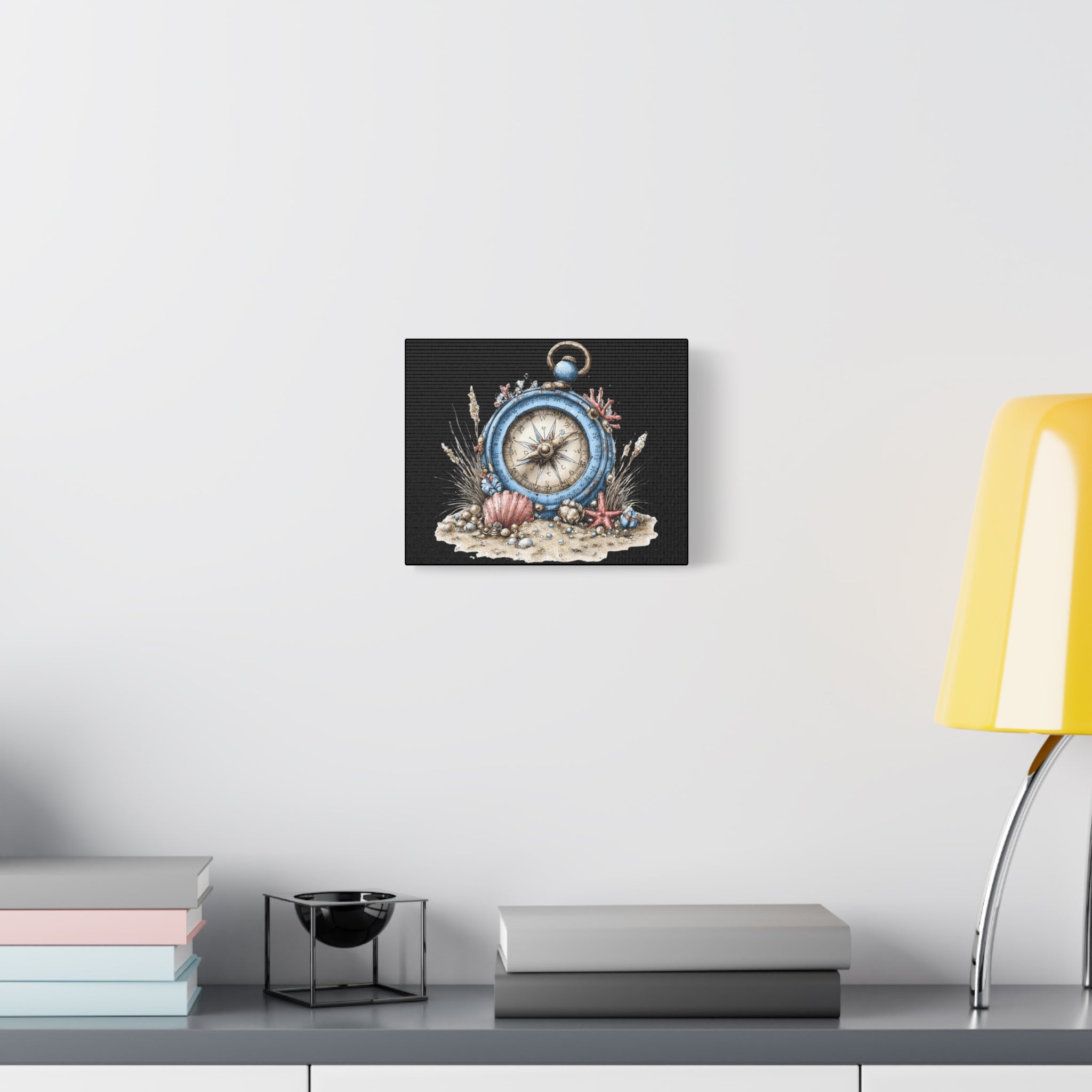 Nautical Compass Canvas Wall Art — Vintage Sea Shell Beach Decor