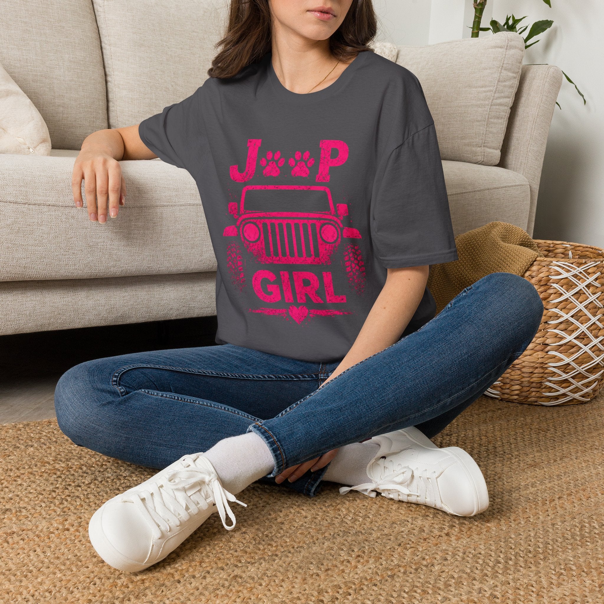 Jeep Girl Paw Print T-Shirt — Pink Jeep Graphic Tee for Women