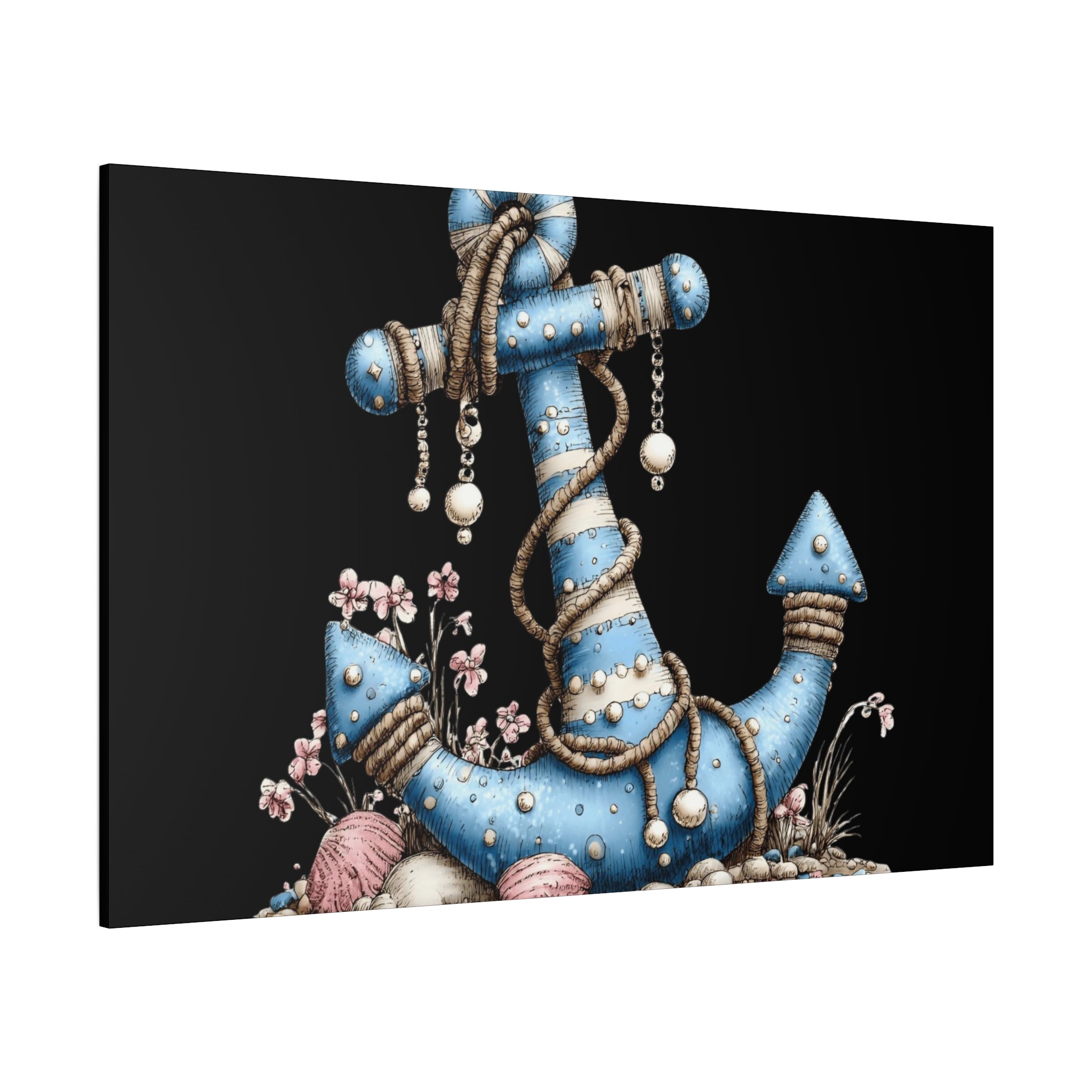 Nautical Blue Anchor Canvas Art — Coastal Wall Decor