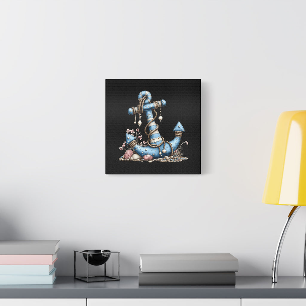 Nautical Blue Anchor Canvas Art — Coastal Wall Decor