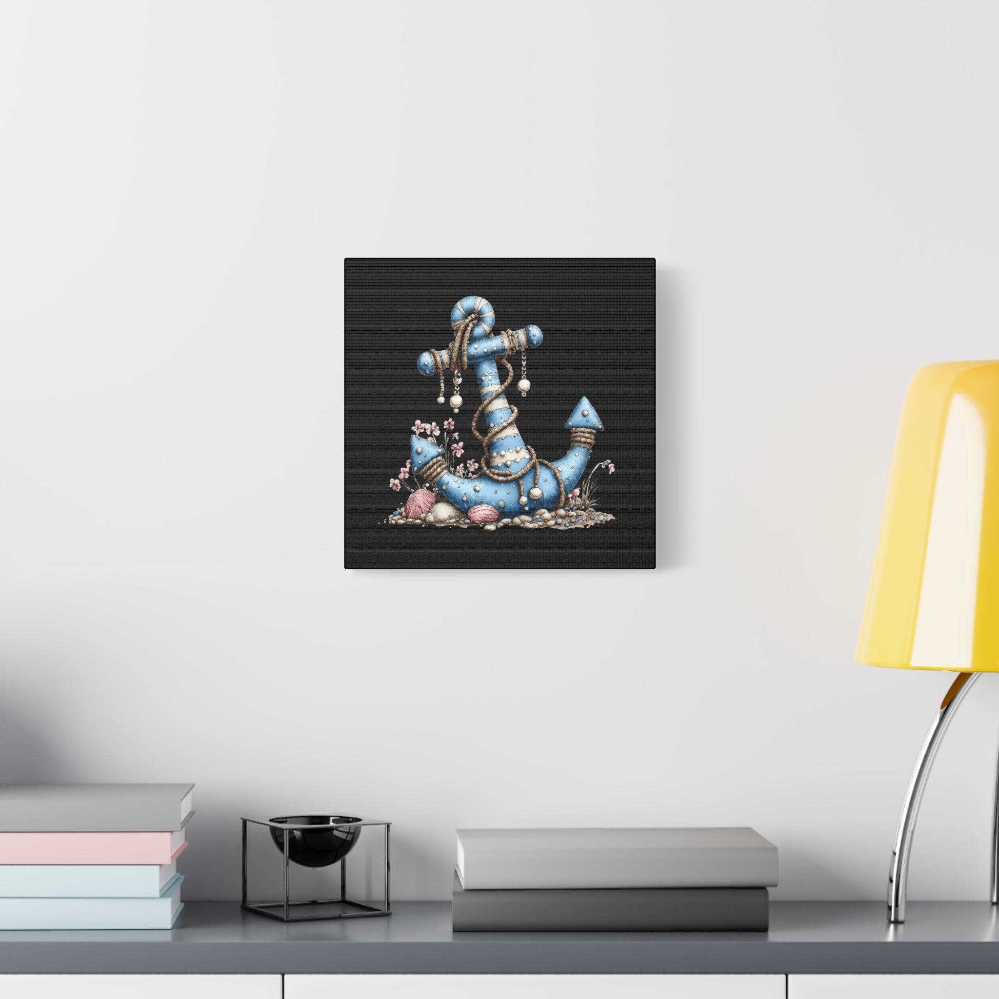 Nautical Blue Anchor Canvas Art — Coastal Wall Decor