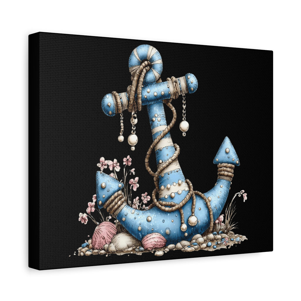 Nautical Blue Anchor Canvas Art — Coastal Wall Decor