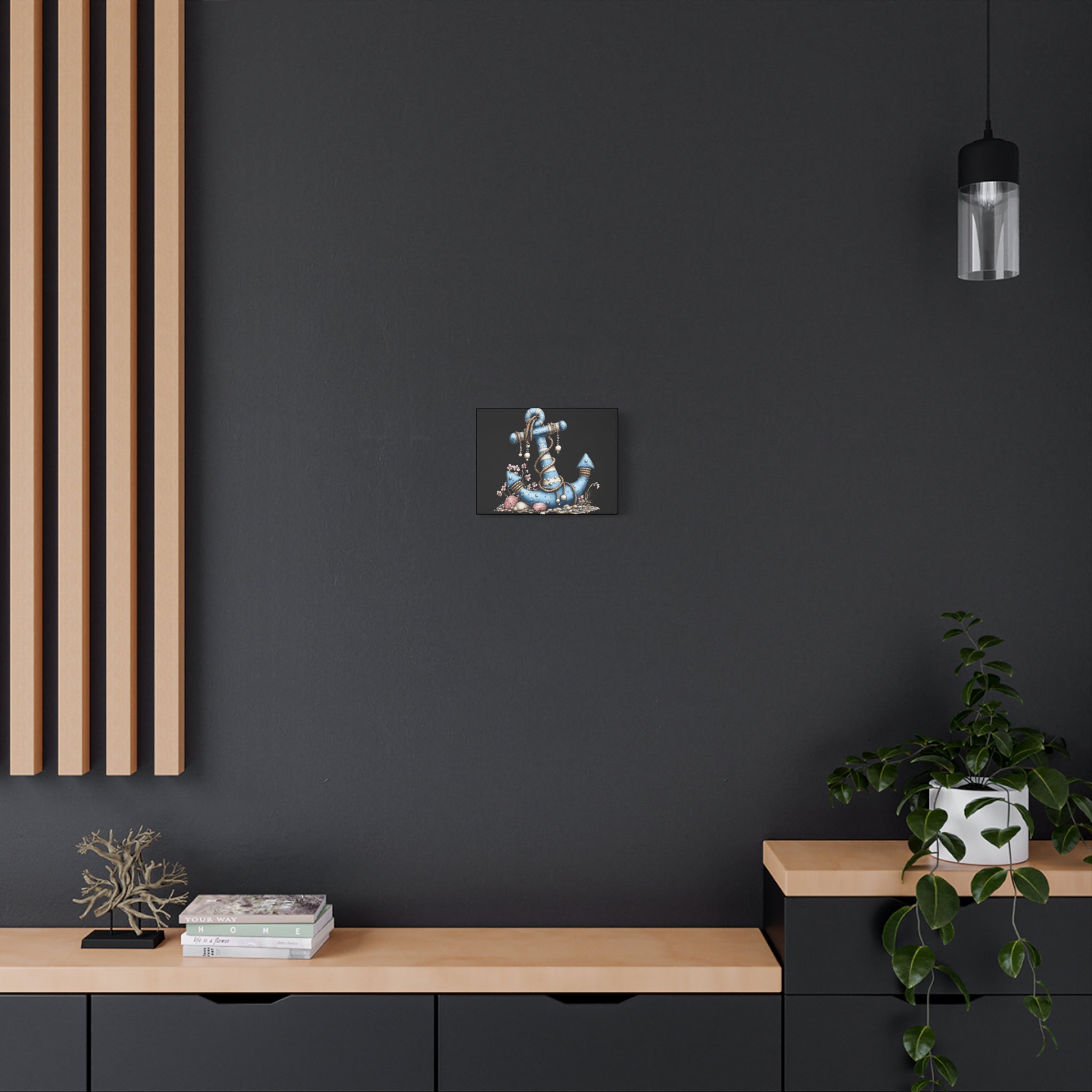 Nautical Blue Anchor Canvas Art — Coastal Wall Decor