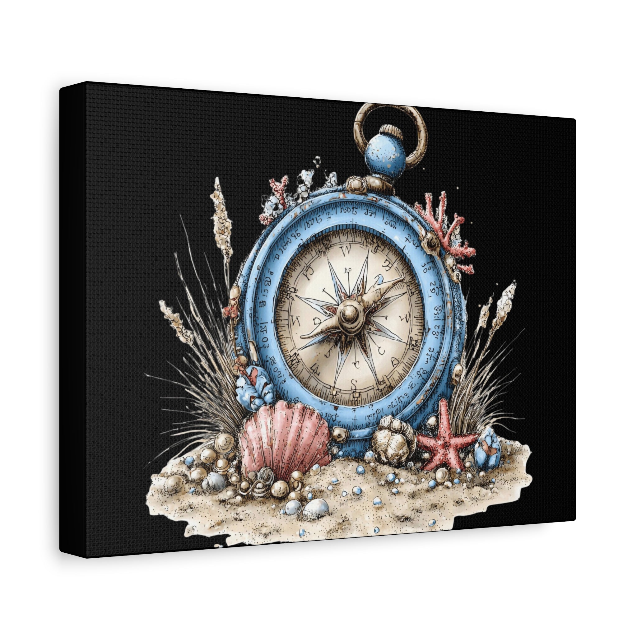 Nautical Compass Canvas Wall Art — Vintage Sea Shell Beach Decor