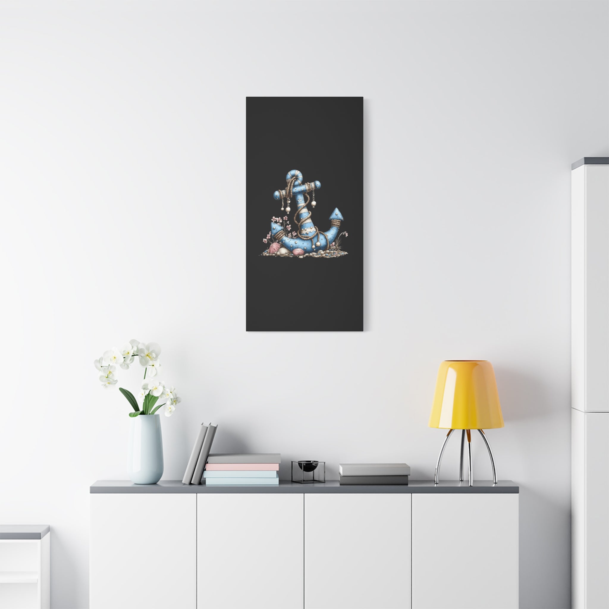 Nautical Blue Anchor Canvas Art — Coastal Wall Decor