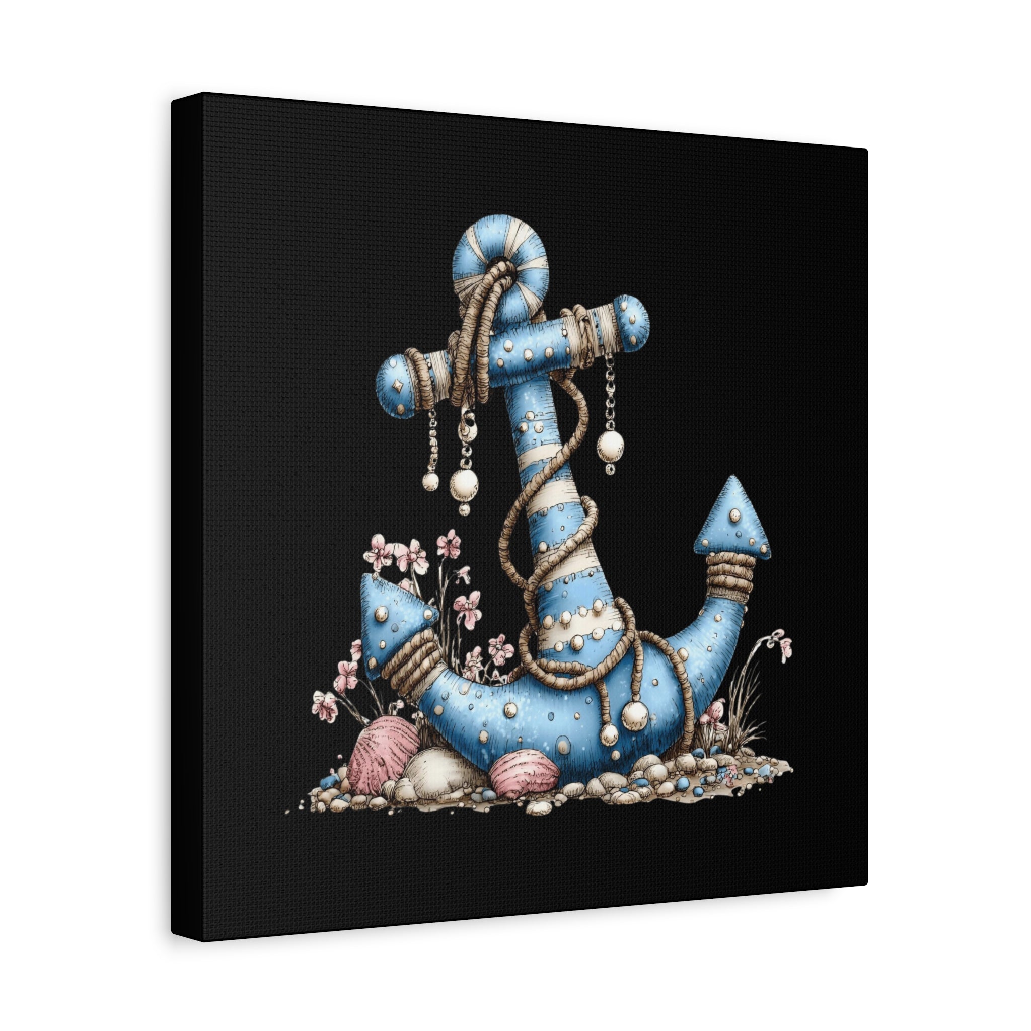 Nautical Blue Anchor Canvas Art — Coastal Wall Decor
