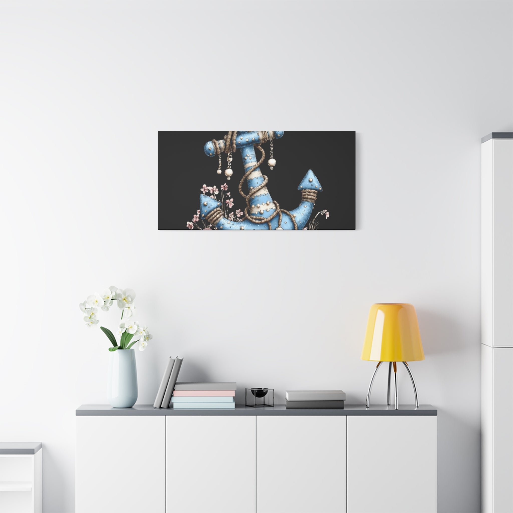Nautical Blue Anchor Canvas Art — Coastal Wall Decor