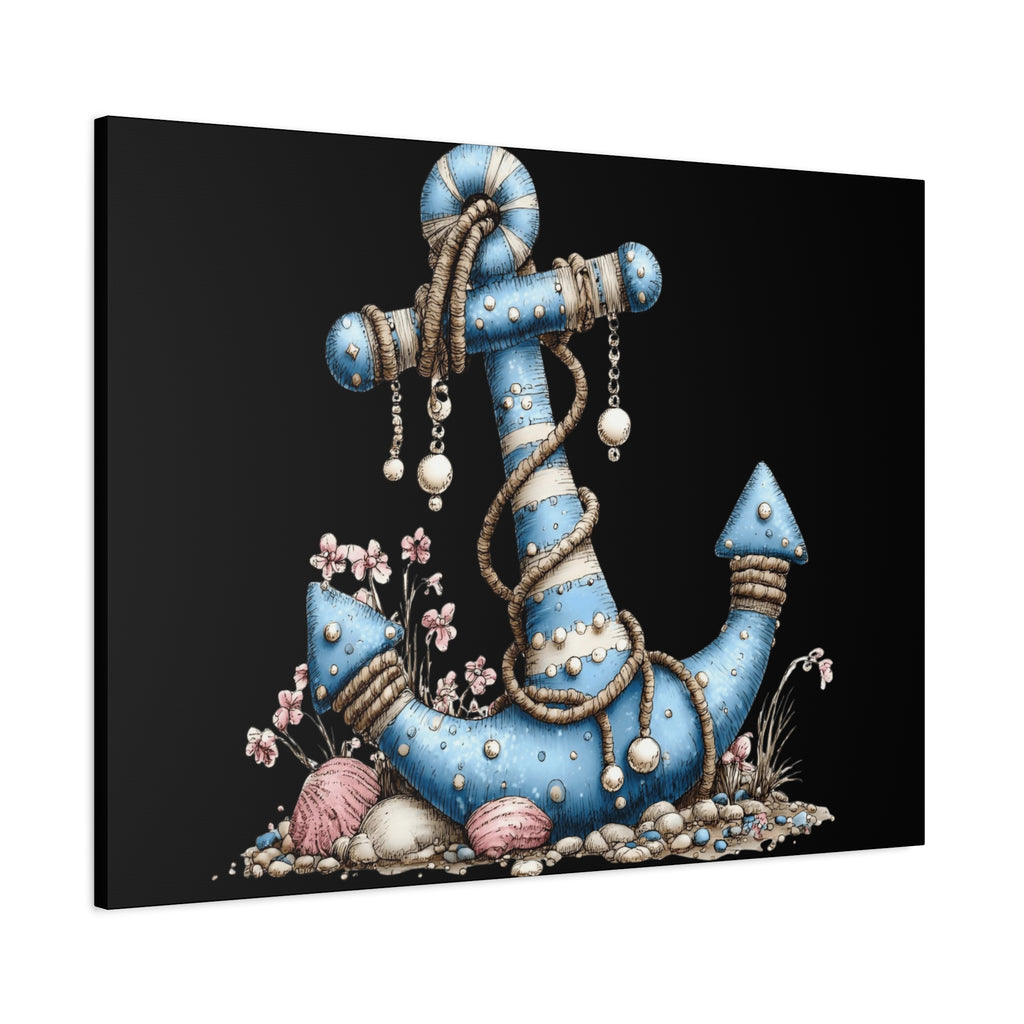 Nautical Blue Anchor Canvas Art — Coastal Wall Decor