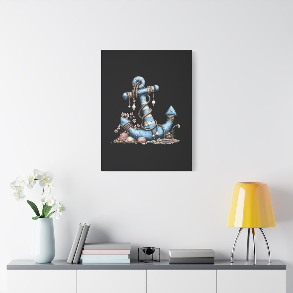 Nautical Blue Anchor Canvas Art — Coastal Wall Decor