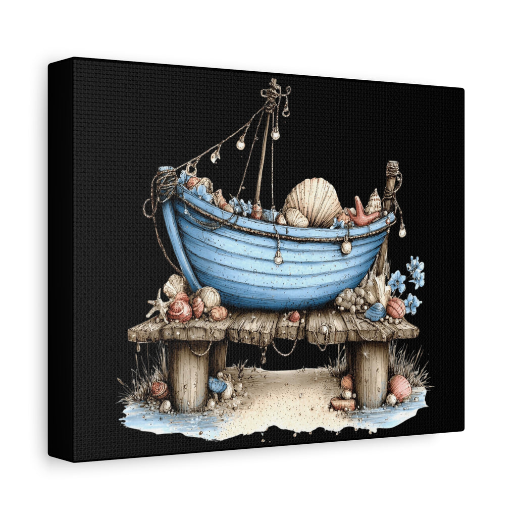 Coastal Boat Canvas Print — Blue Rowboat Seaside Wall Art