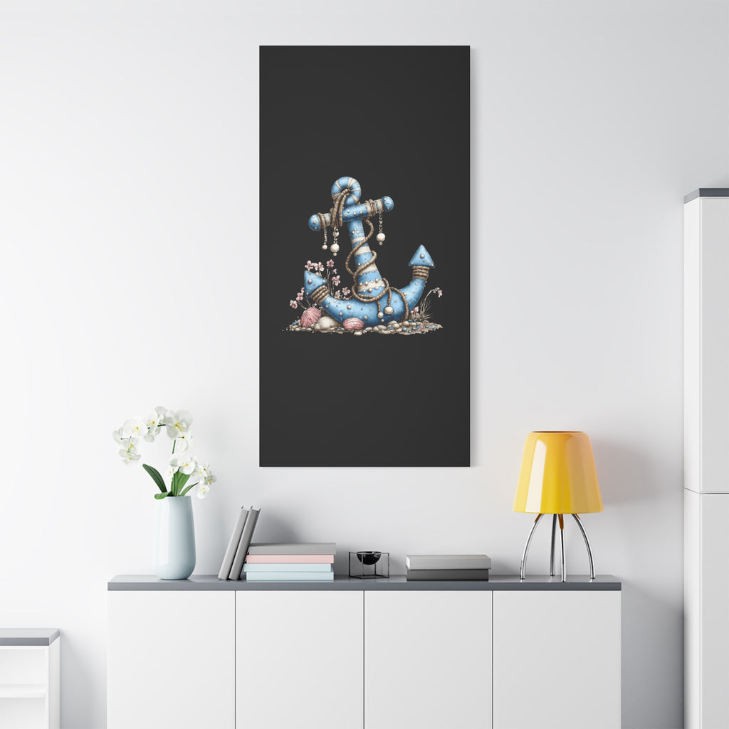 Nautical Blue Anchor Canvas Art — Coastal Wall Decor