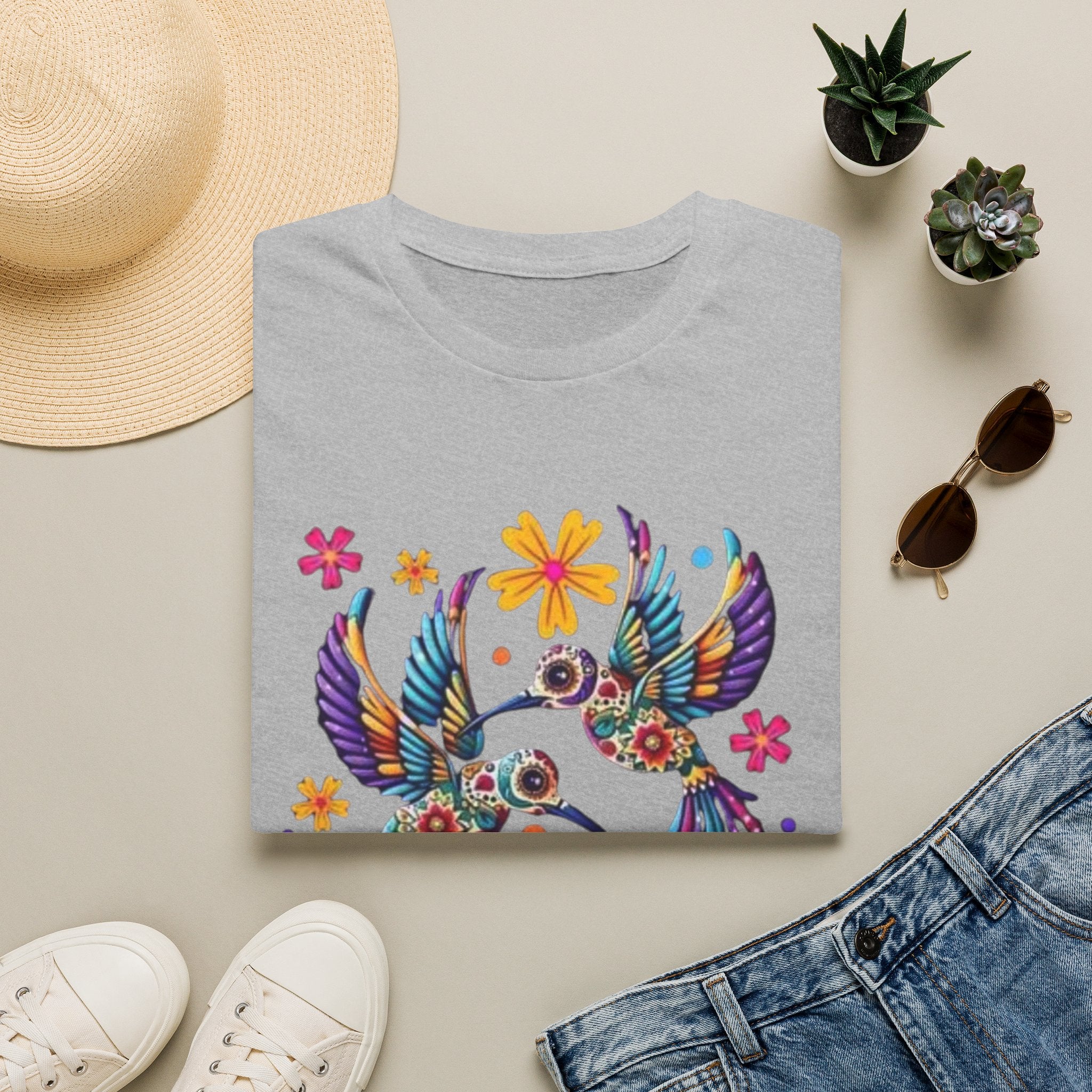 Floral Hummingbird T-Shirt — Colorful Boho Bird Graphic Tee
