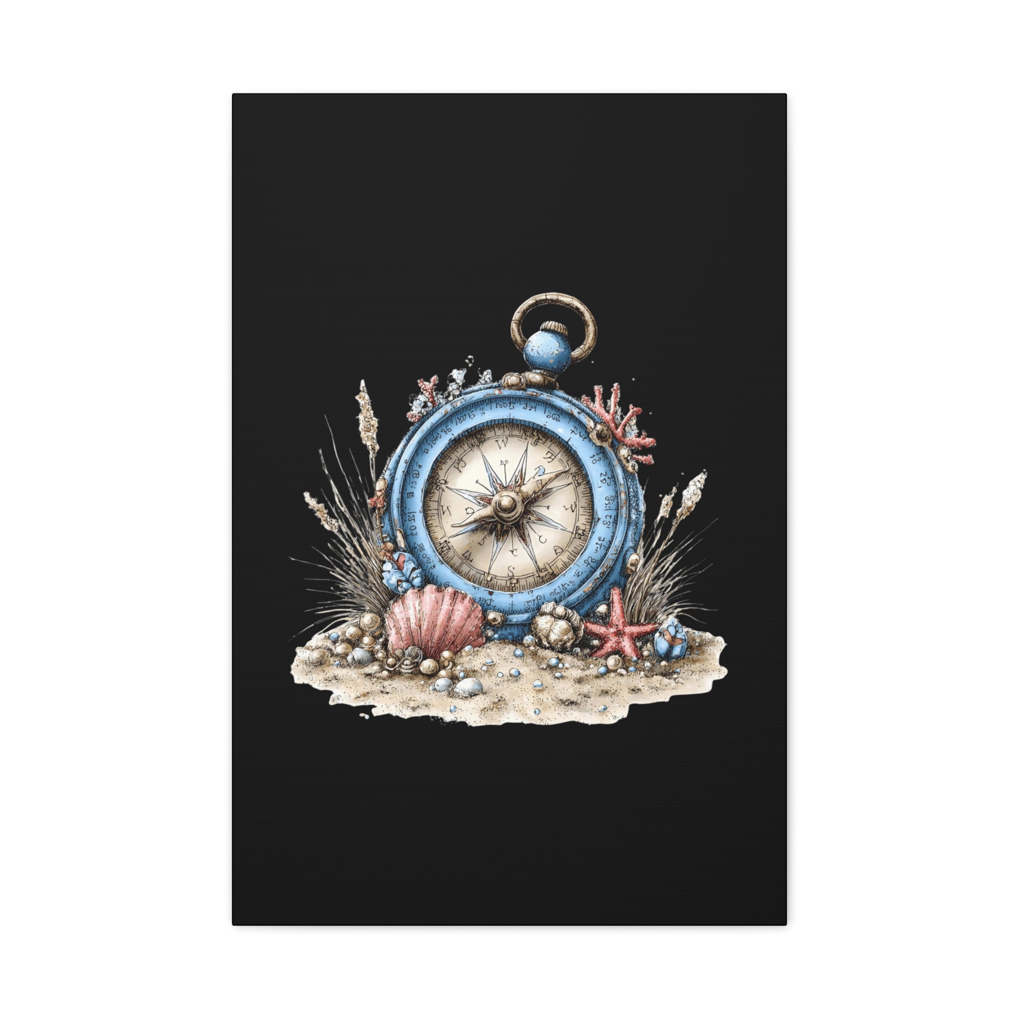 Nautical Compass Canvas Wall Art — Vintage Sea Shell Beach Decor