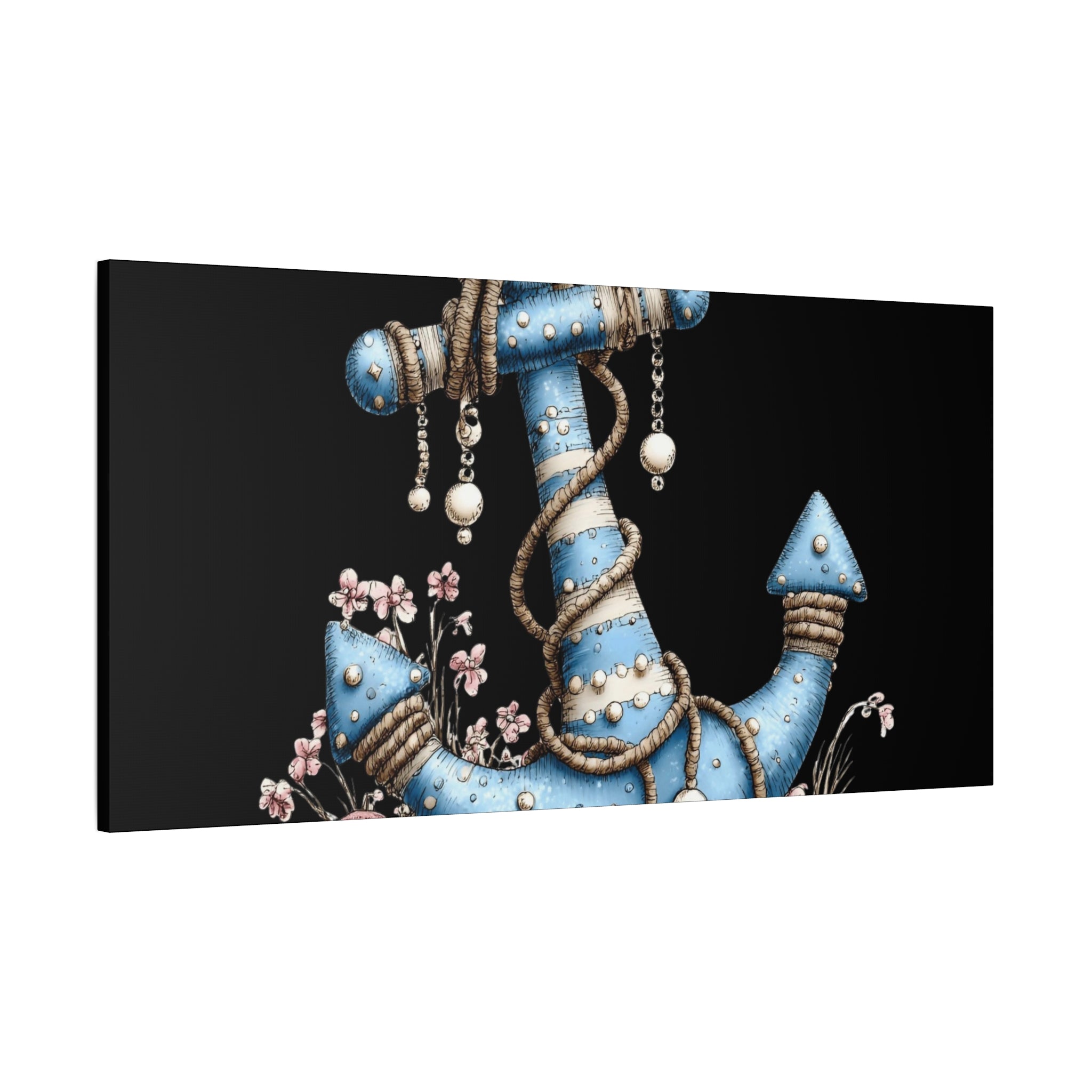 Nautical Blue Anchor Canvas Art — Coastal Wall Decor