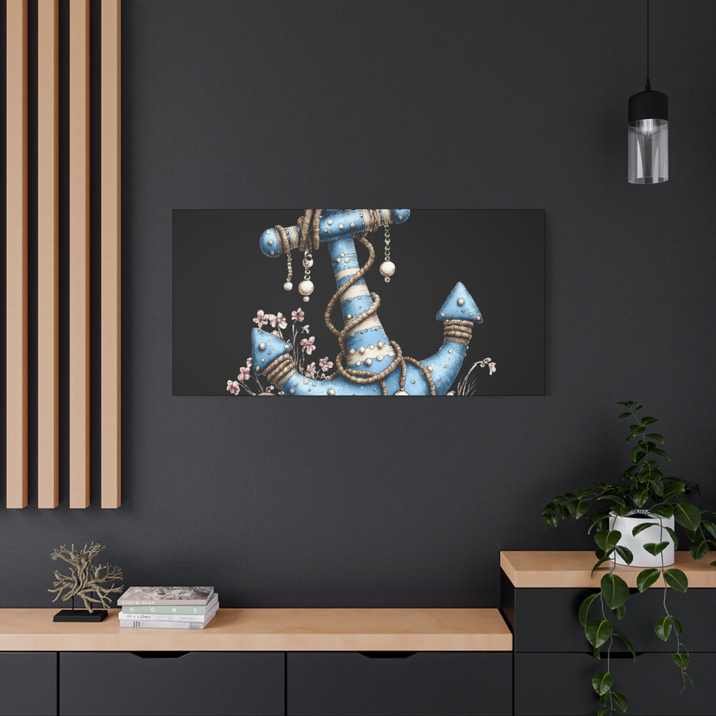 Nautical Blue Anchor Canvas Art — Coastal Wall Decor