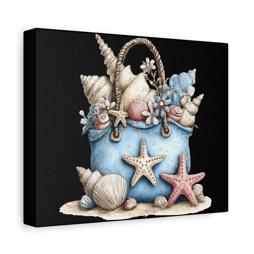 Coastal Seashell Tote Canvas Art — Beach Shells Wall Decor
