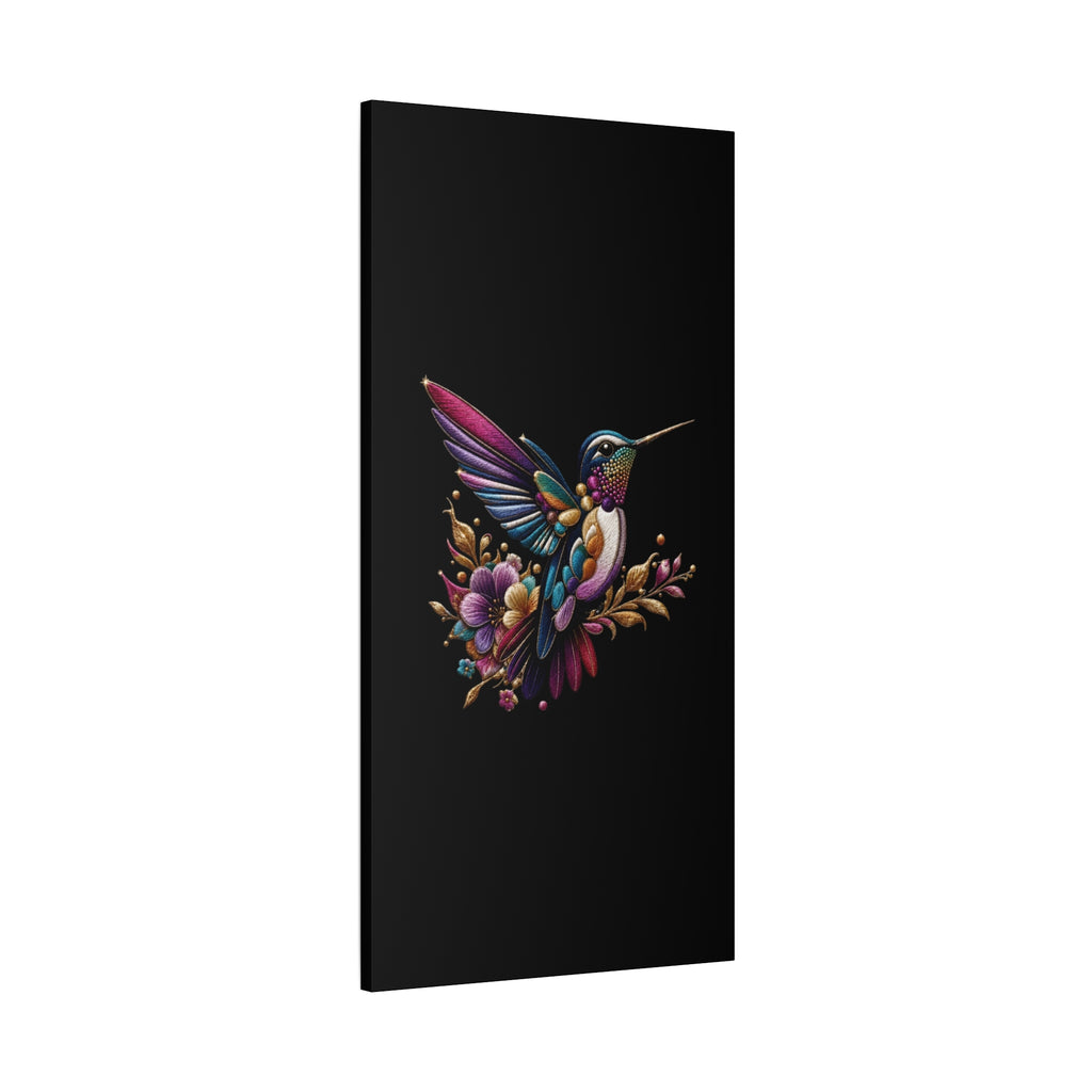 Colorful Hummingbird Floral Canvas Wall Art – Vibrant Bird Print on Black Matte