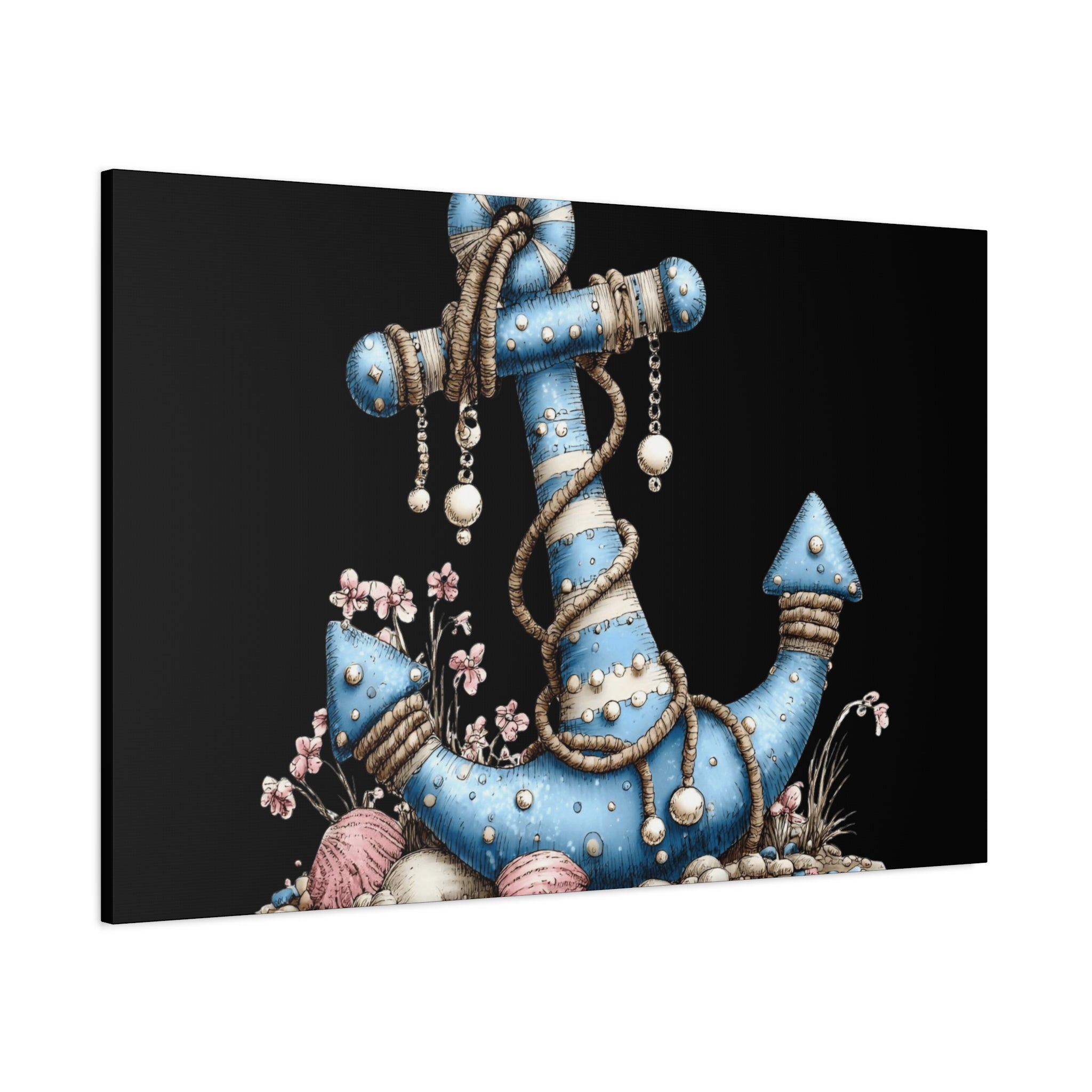 Nautical Blue Anchor Canvas Art — Coastal Wall Decor