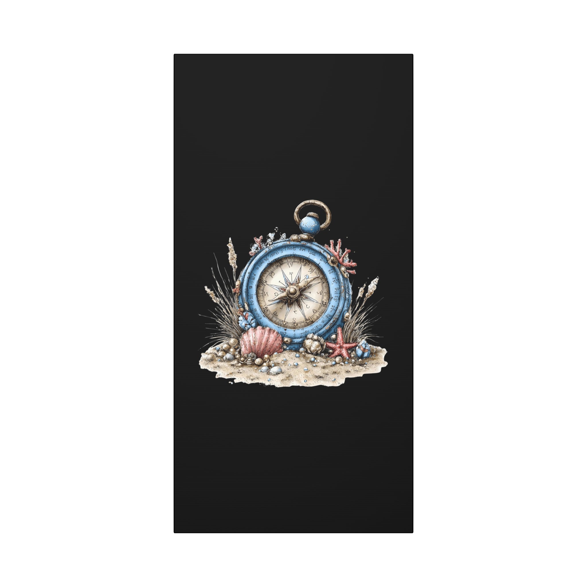 Nautical Compass Canvas Wall Art — Vintage Sea Shell Beach Decor