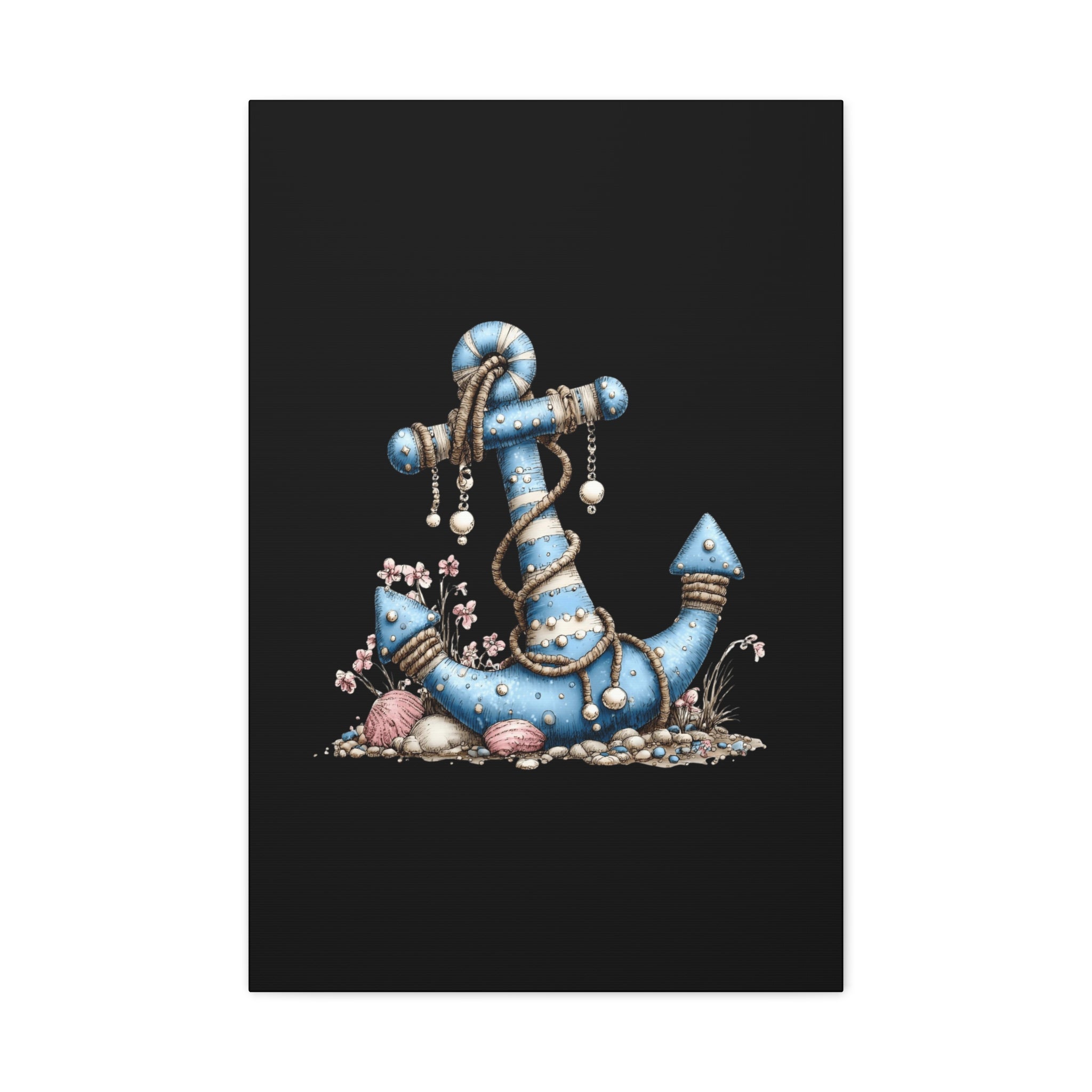 Nautical Blue Anchor Canvas Art — Coastal Wall Decor
