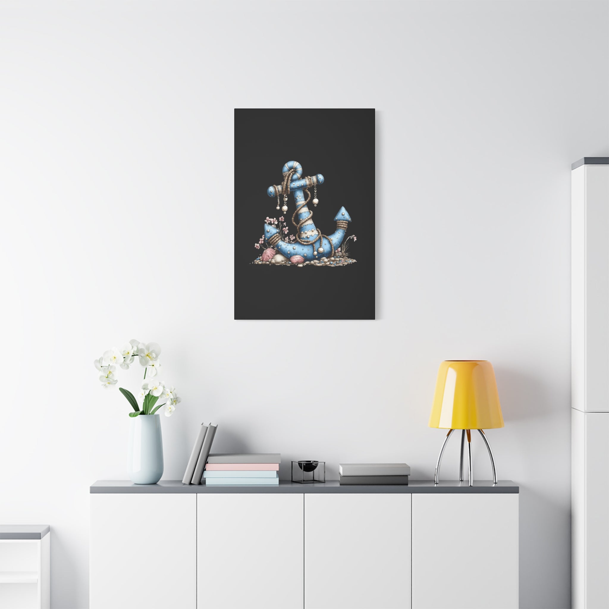 Nautical Blue Anchor Canvas Art — Coastal Wall Decor