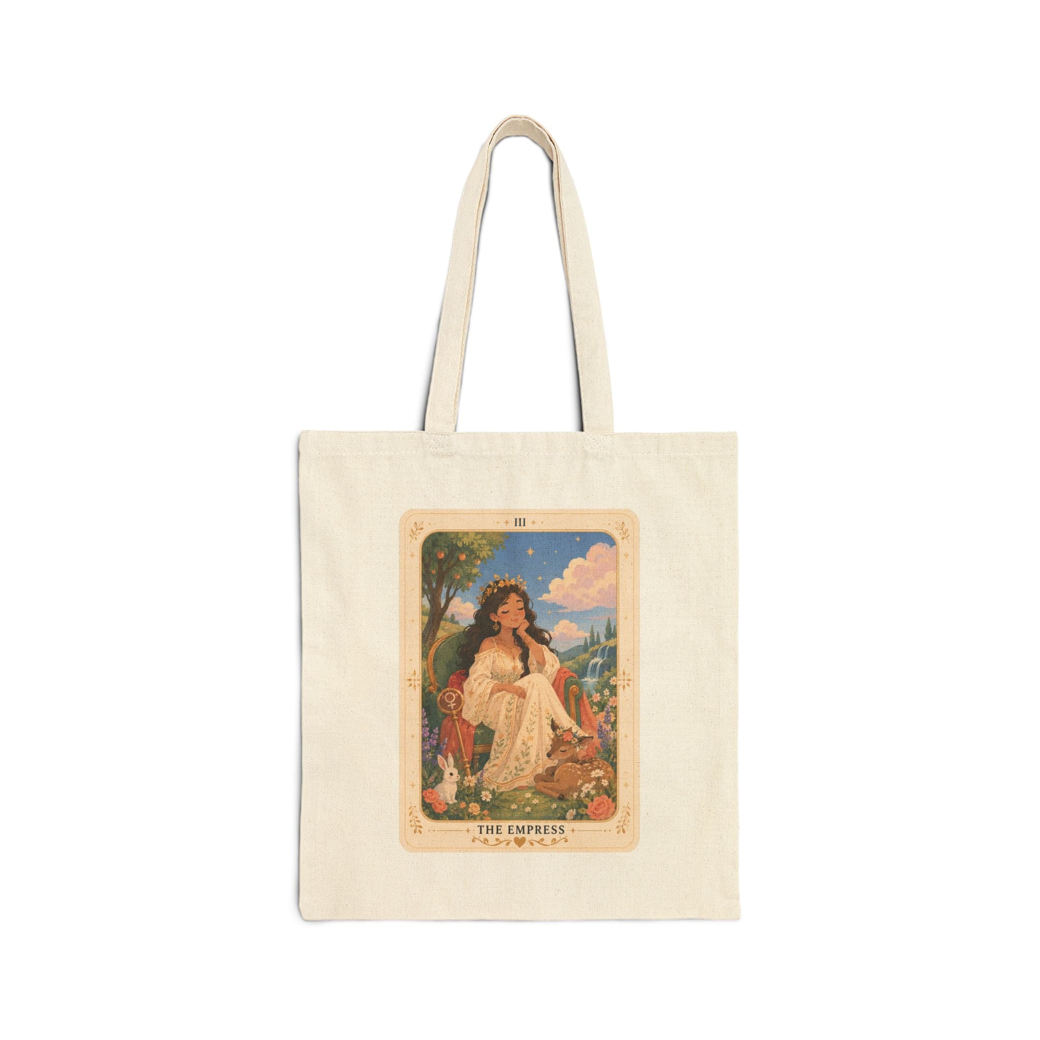 The Empress Tarot Canvas Tote Bag — Vintage Floral Witchy Market Tote