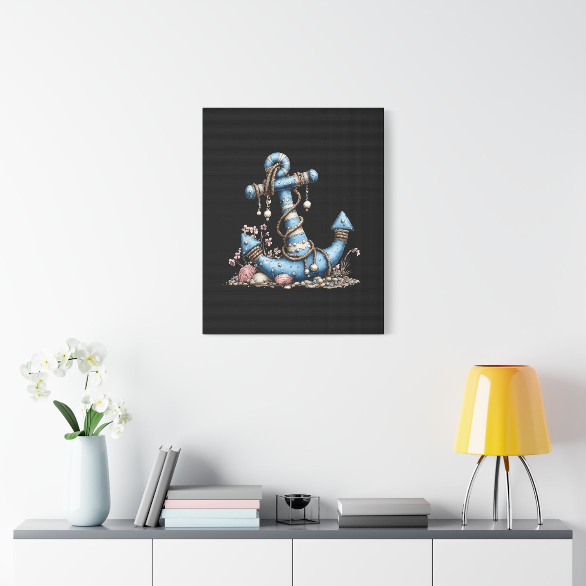 Nautical Blue Anchor Canvas Art — Coastal Wall Decor