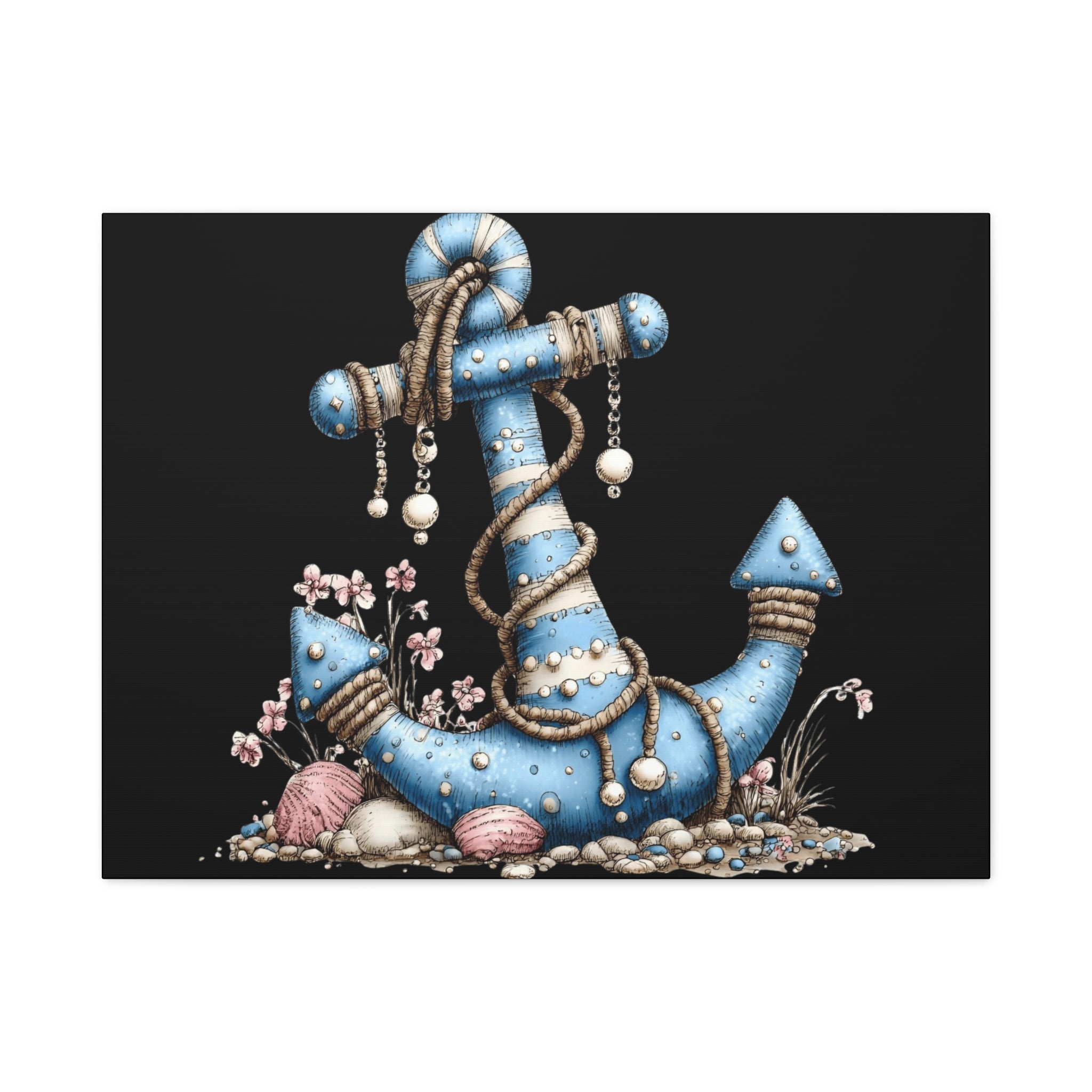 Nautical Blue Anchor Canvas Art — Coastal Wall Decor