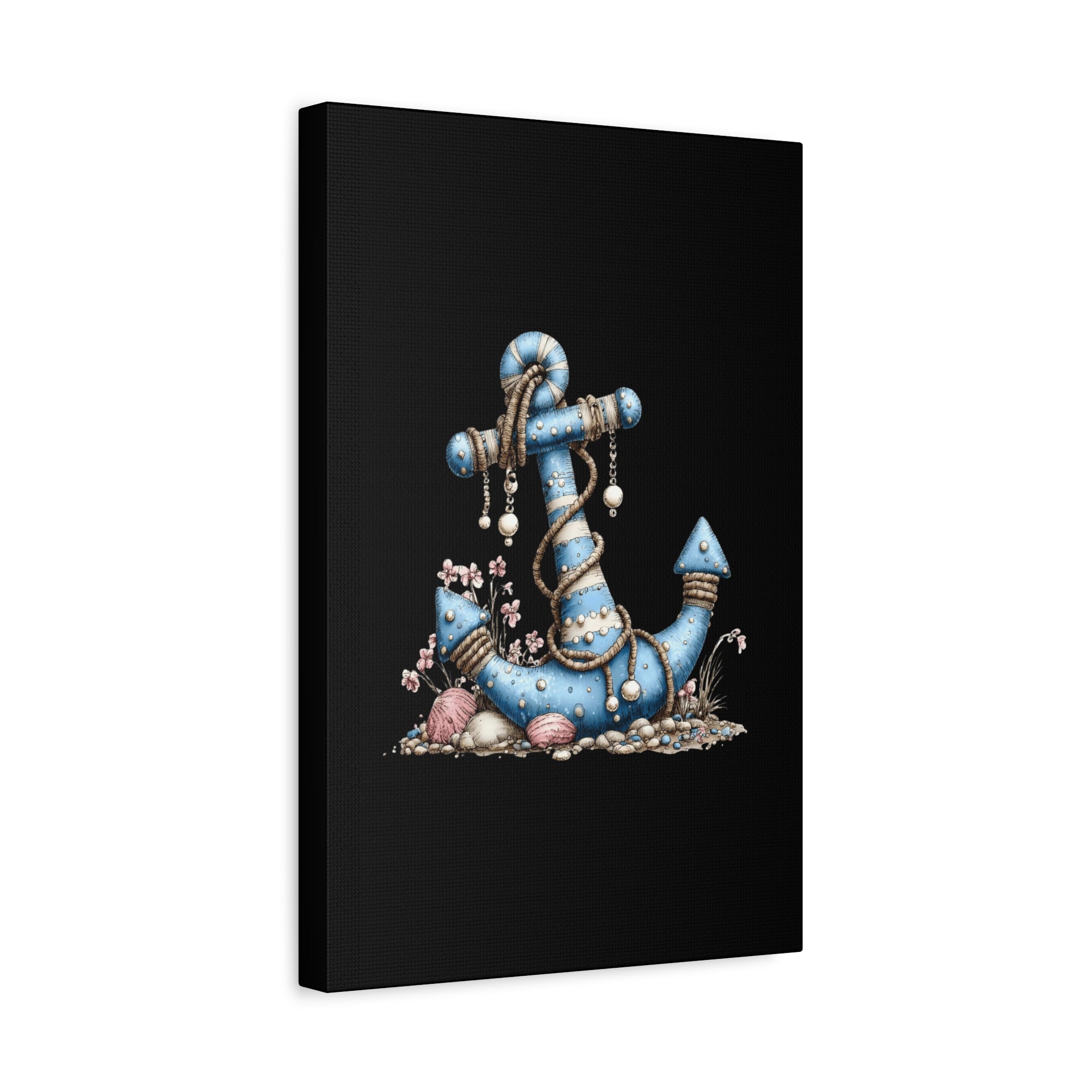 Nautical Blue Anchor Canvas Art — Coastal Wall Decor
