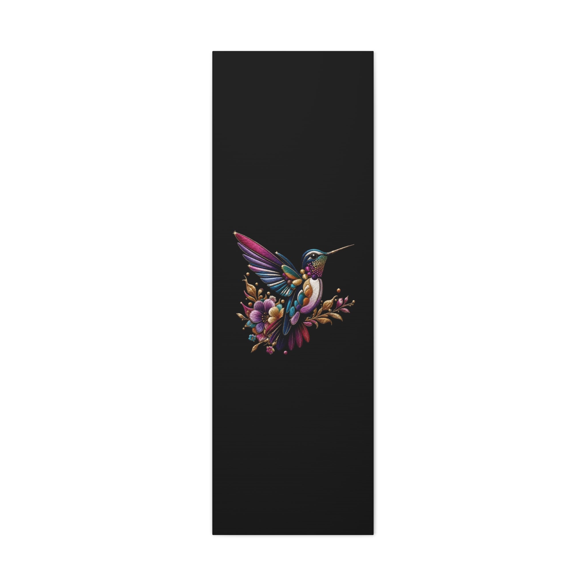 Colorful Hummingbird Floral Canvas Wall Art – Vibrant Bird Print on Black Matte