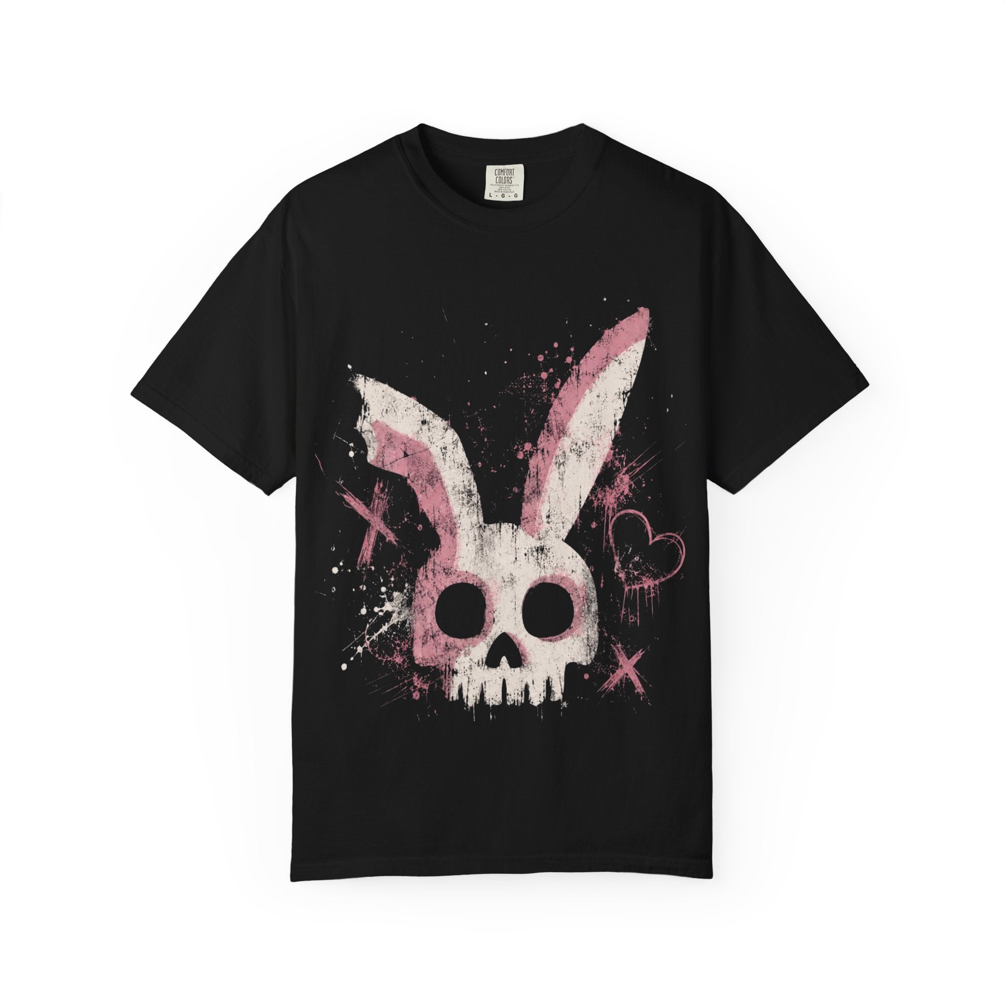 Skull Bunny Graphic T-Shirt — Grunge Pink Rabbit Skull Tee