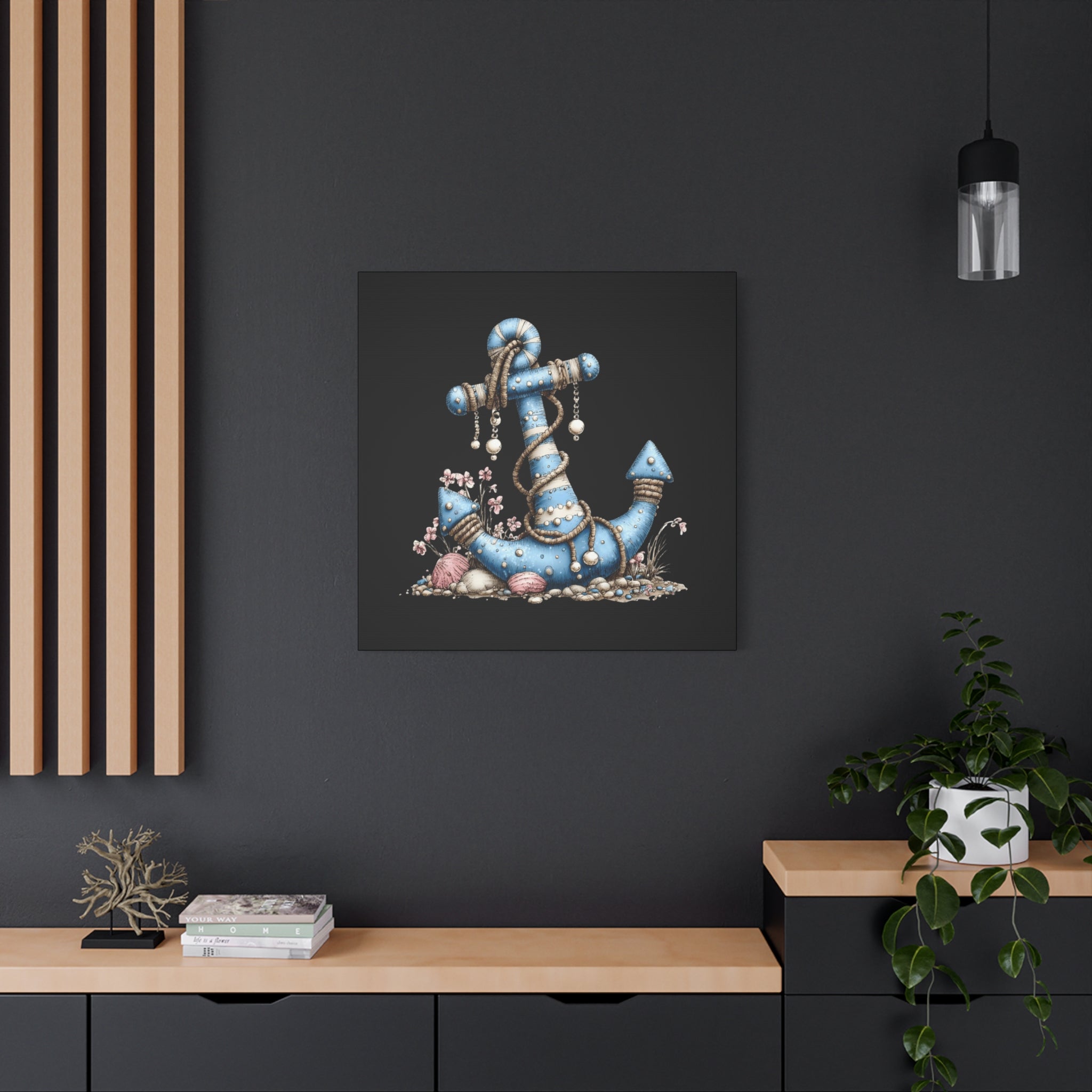 Nautical Blue Anchor Canvas Art — Coastal Wall Decor