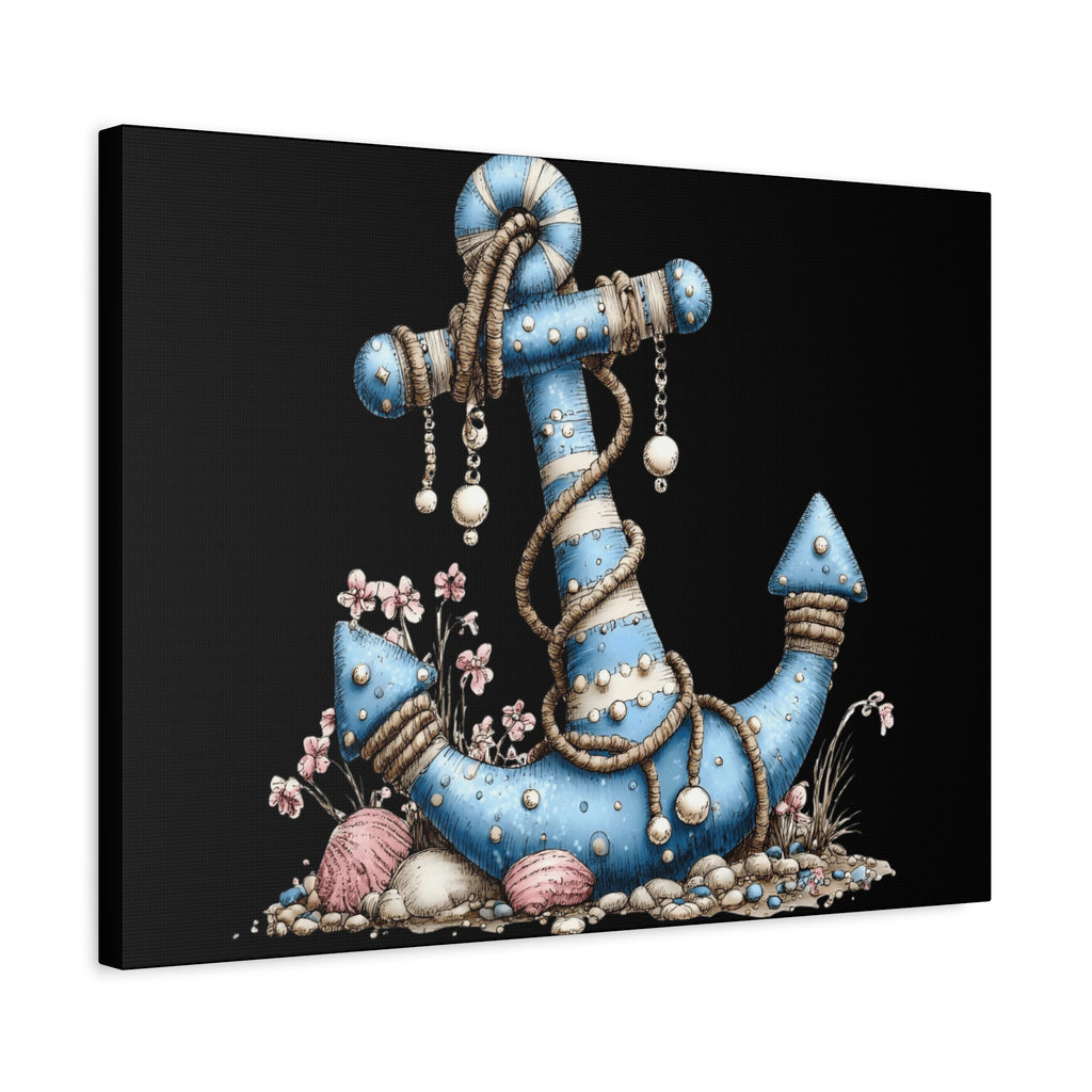 Nautical Blue Anchor Canvas Art — Coastal Wall Decor