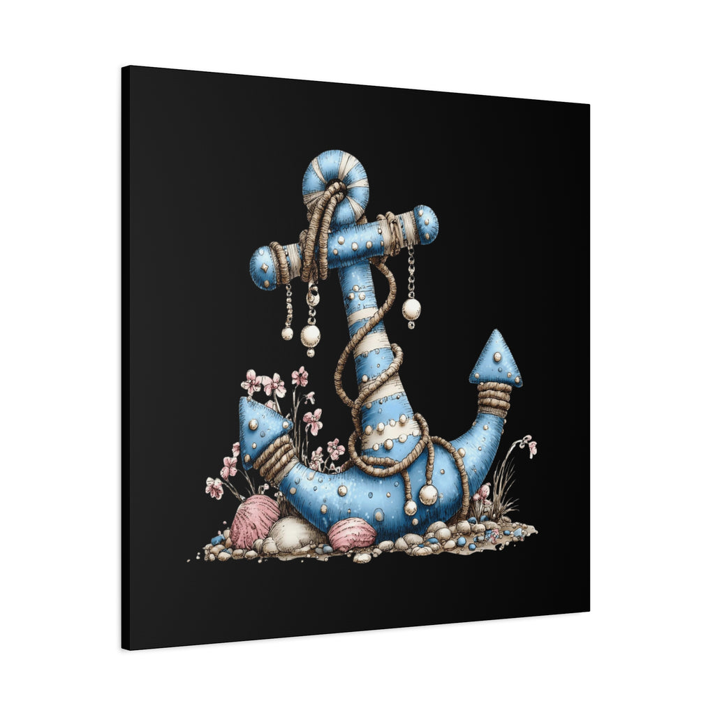 Nautical Blue Anchor Canvas Art — Coastal Wall Decor