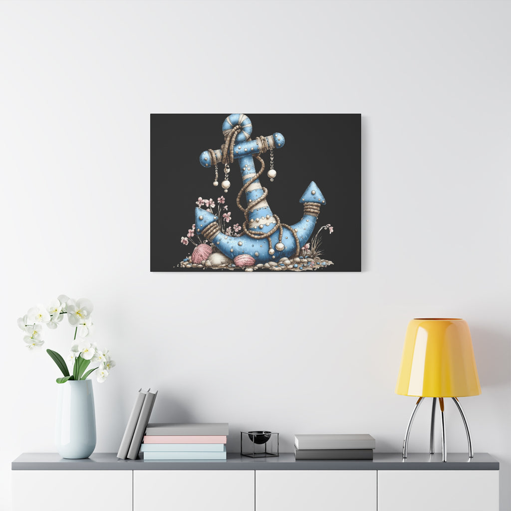 Nautical Blue Anchor Canvas Art — Coastal Wall Decor