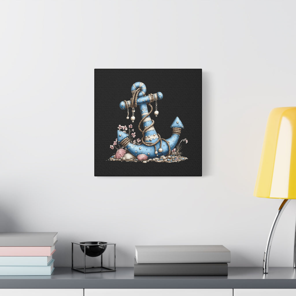 Nautical Blue Anchor Canvas Art — Coastal Wall Decor