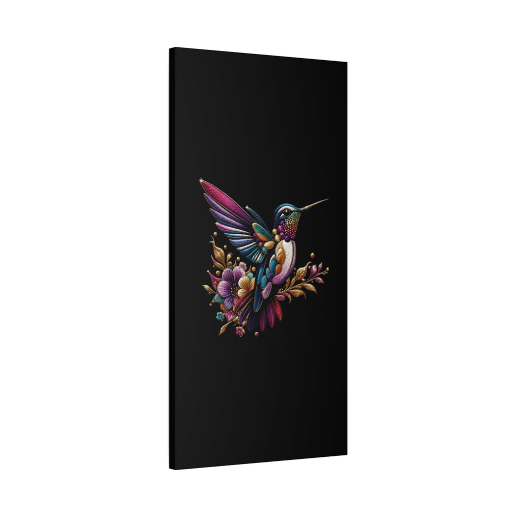 Colorful Hummingbird Floral Canvas Wall Art – Vibrant Bird Print on Black Matte