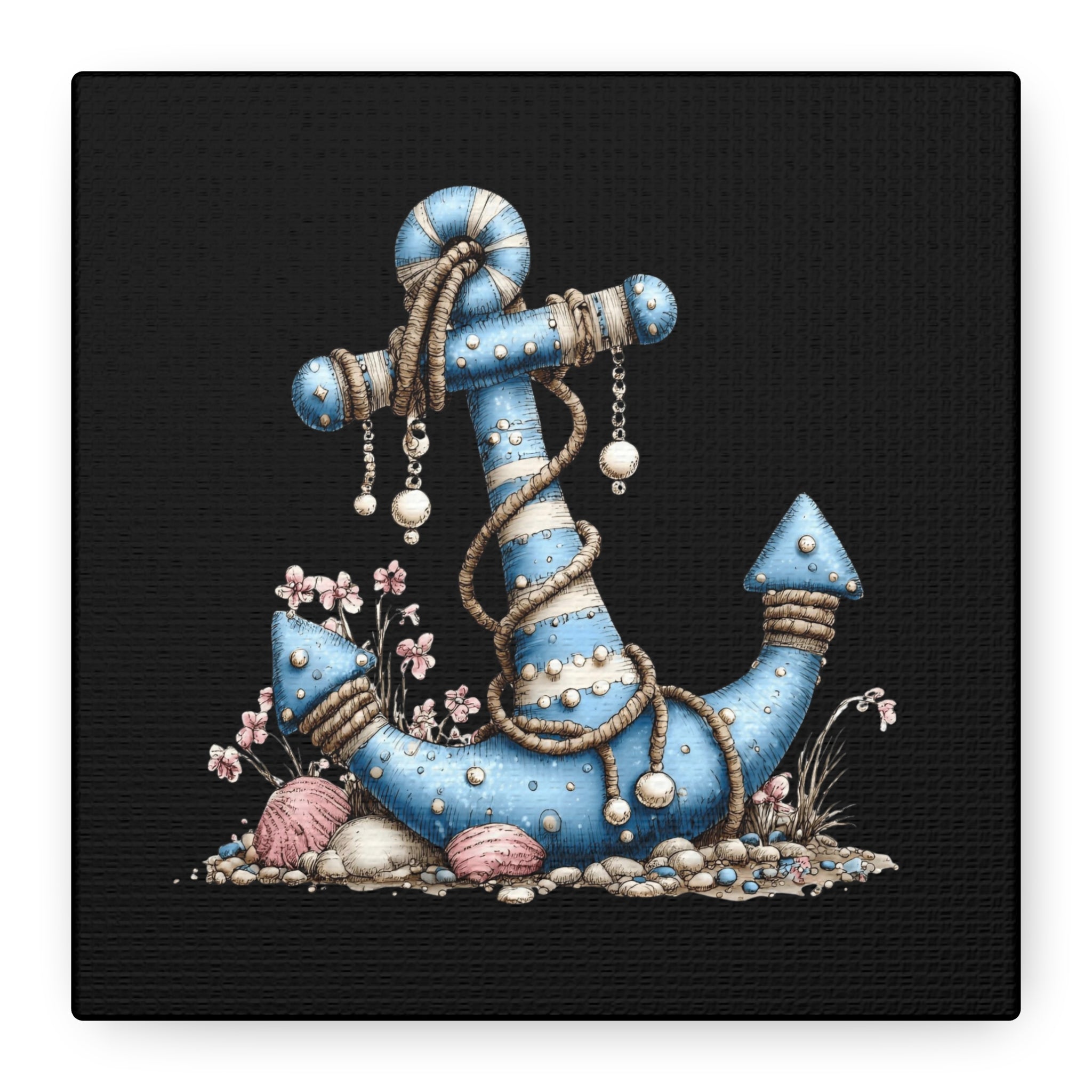 Nautical Blue Anchor Canvas Art — Coastal Wall Decor