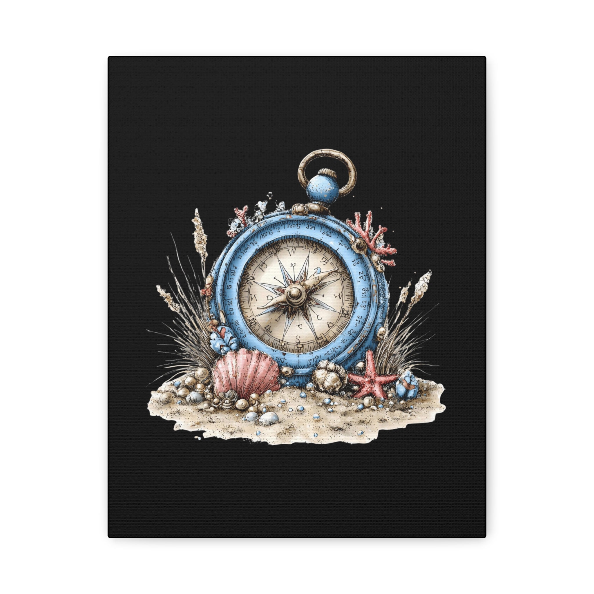Nautical Compass Canvas Wall Art — Vintage Sea Shell Beach Decor